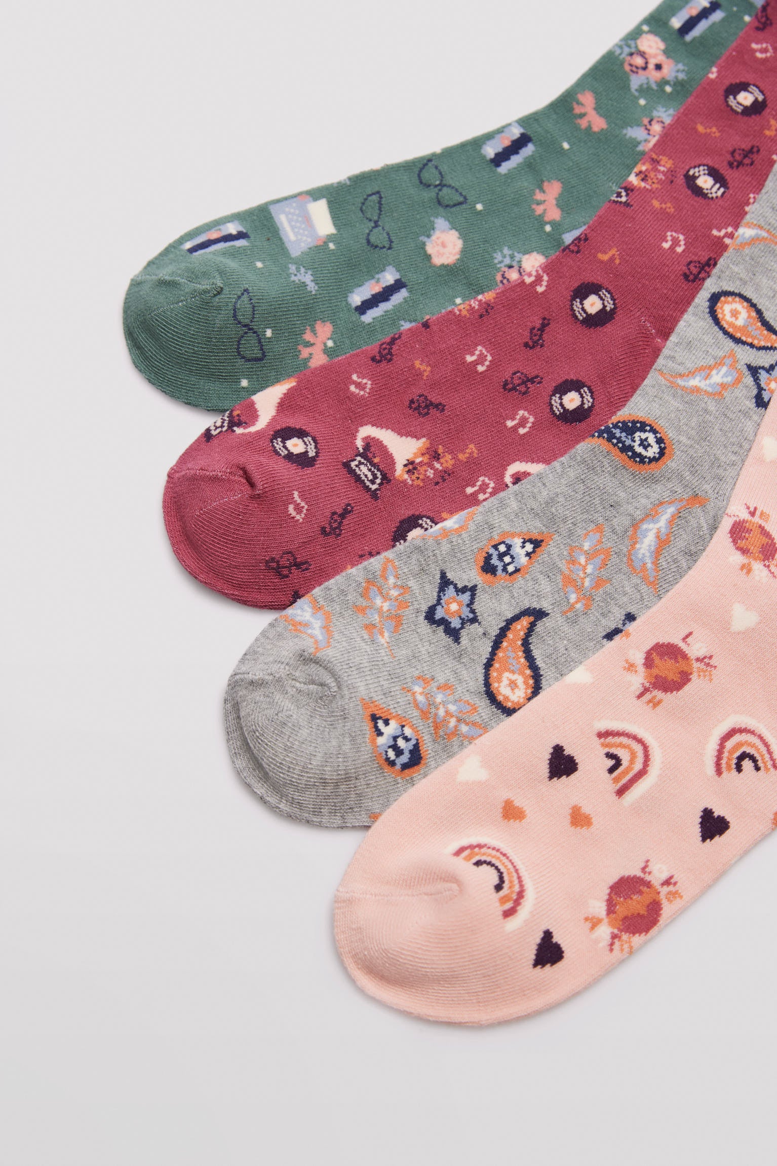 Pack de 4 chaussettes femme sans revers avec dessins imprimés