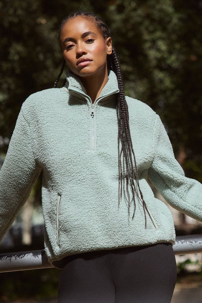 ULTRA THERMIQUE Sweat sport femme vert en sherpa