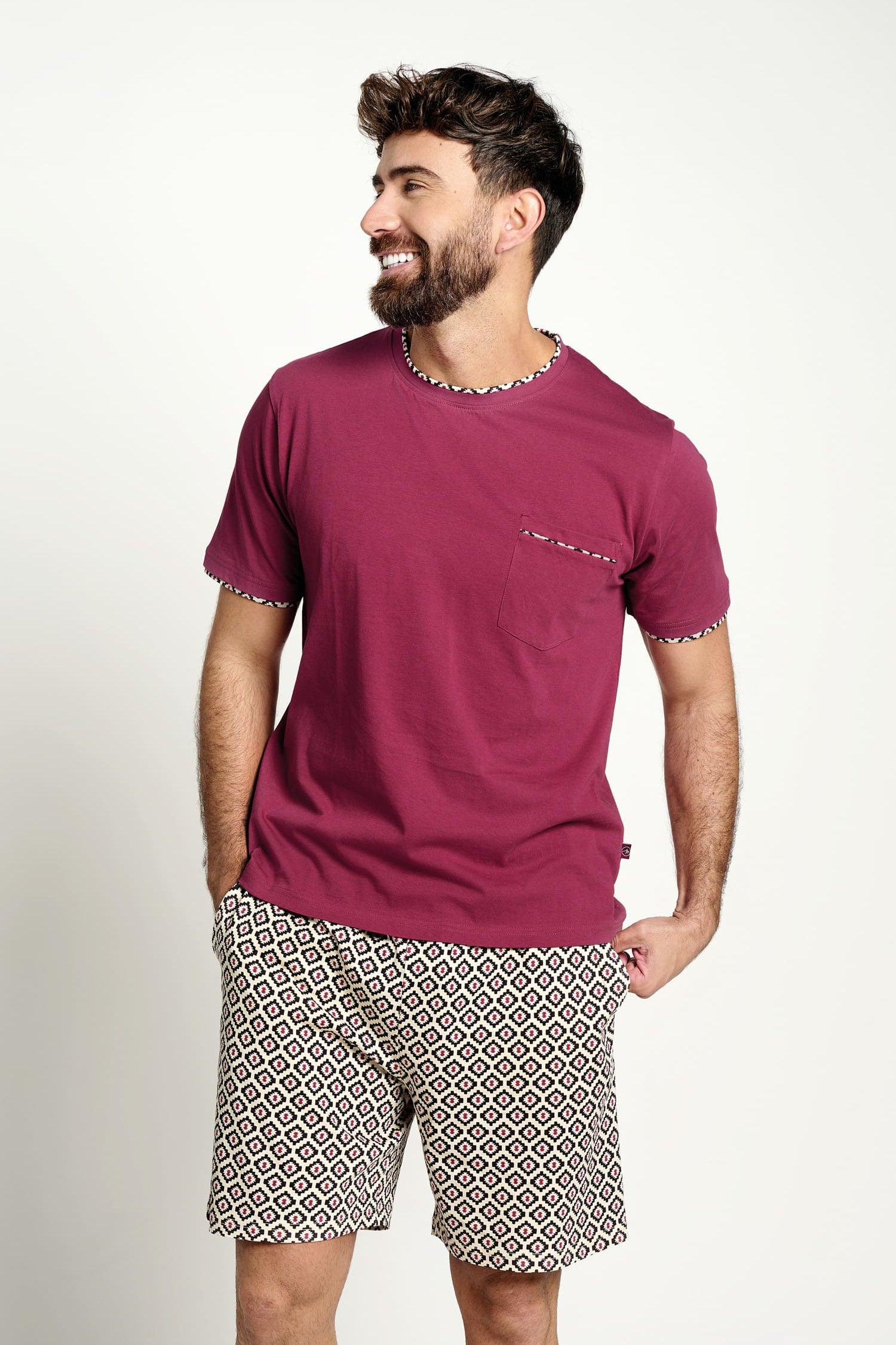 Pijama hombre corto algodón  estampado geométrico | MUYDEMI - Ysabel Mora