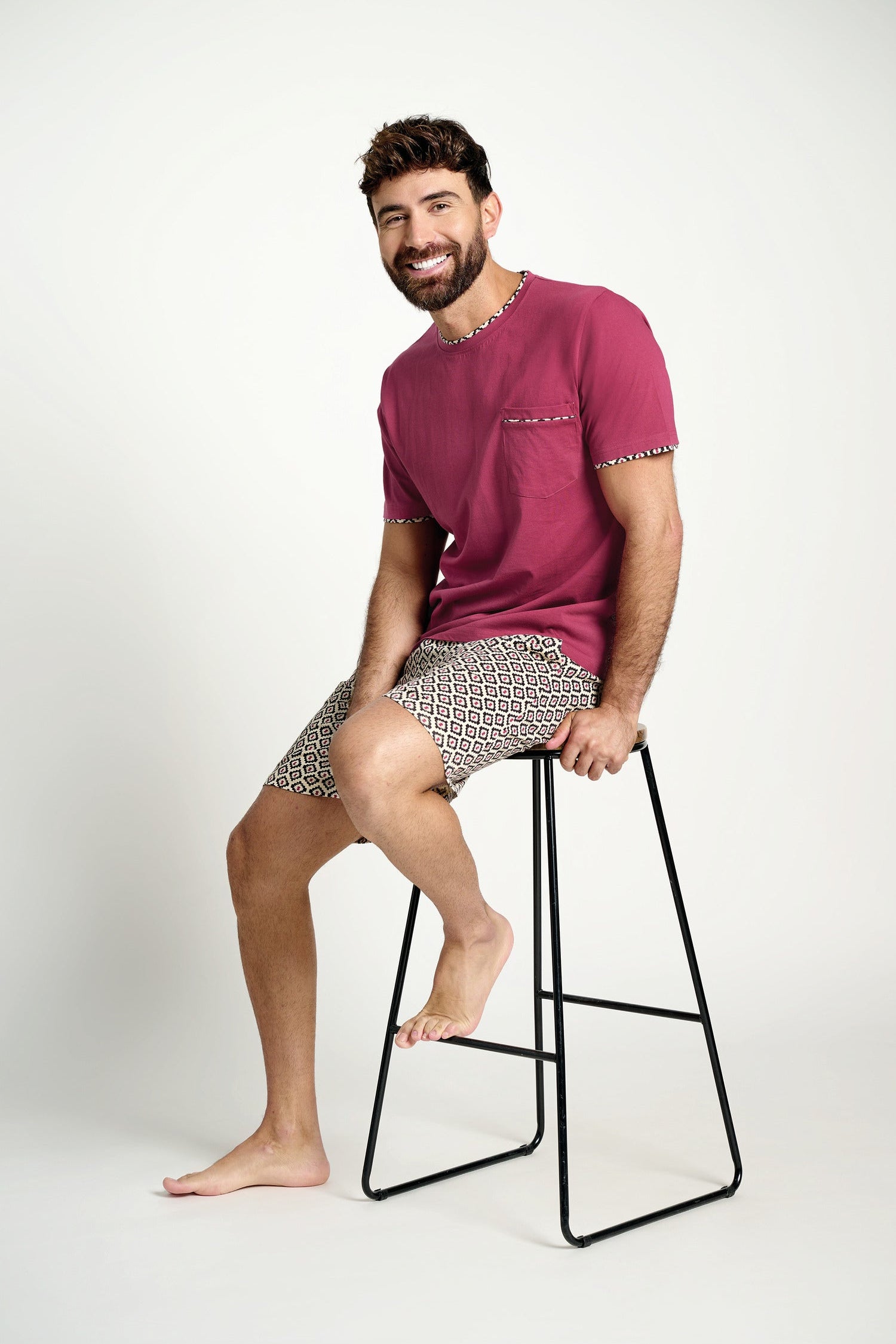 Pijama hombre corto algodón  estampado geométrico | MUYDEMI - Ysabel Mora