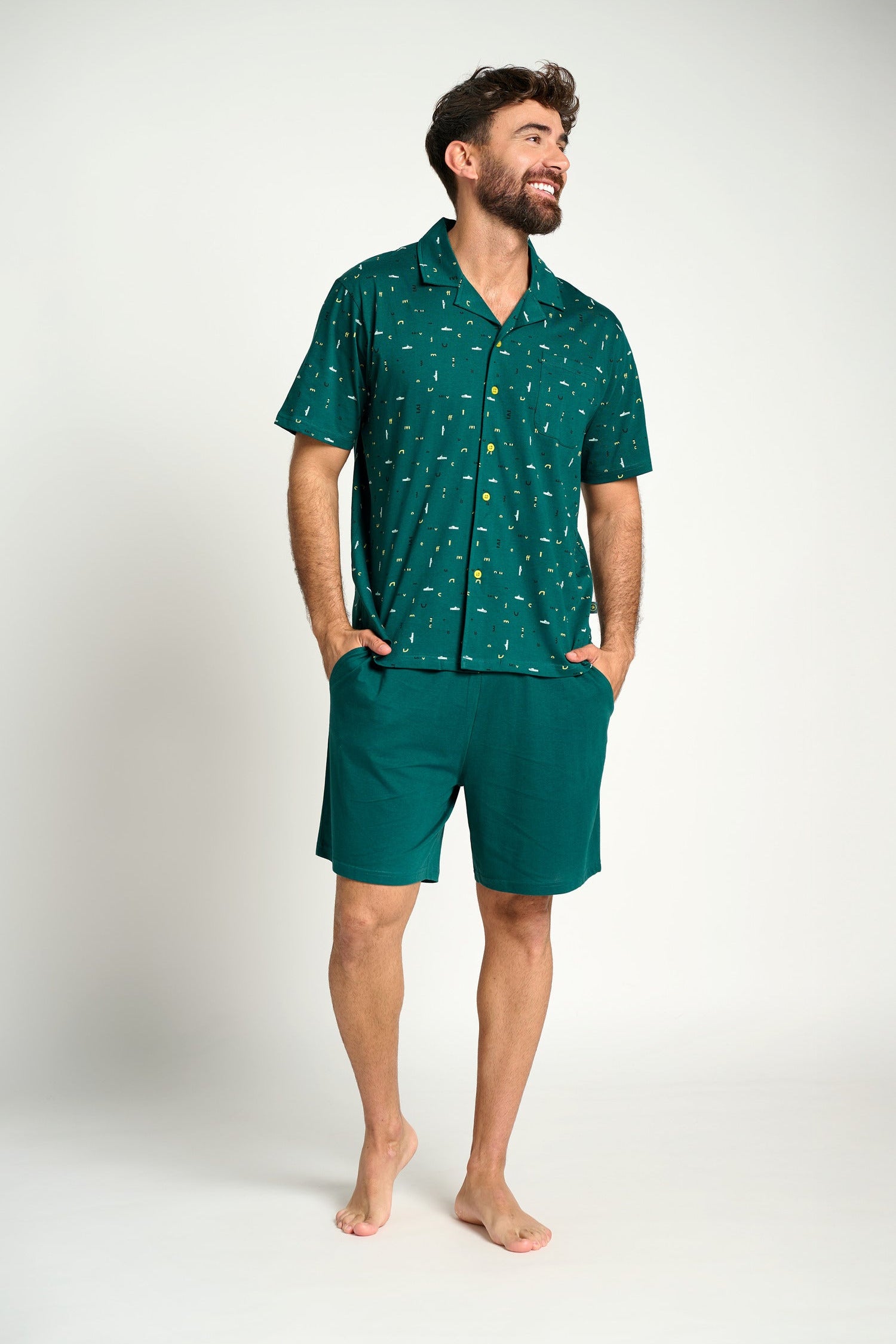 Pijama hombre corto algodón camisero verde | MUYDEMI - Ysabel Mora