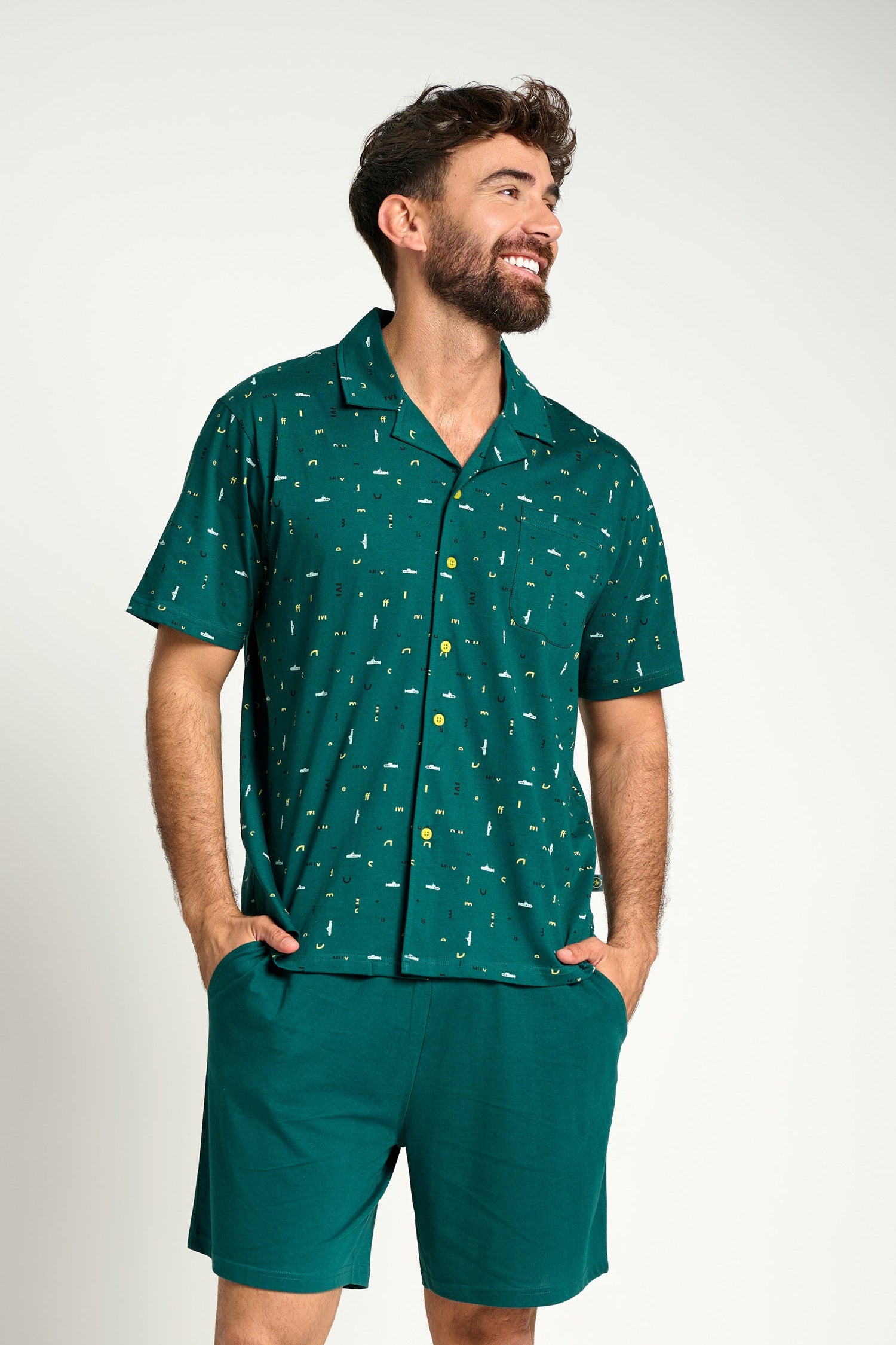 Pijama hombre corto algodón camisero verde | MUYDEMI - Ysabel Mora
