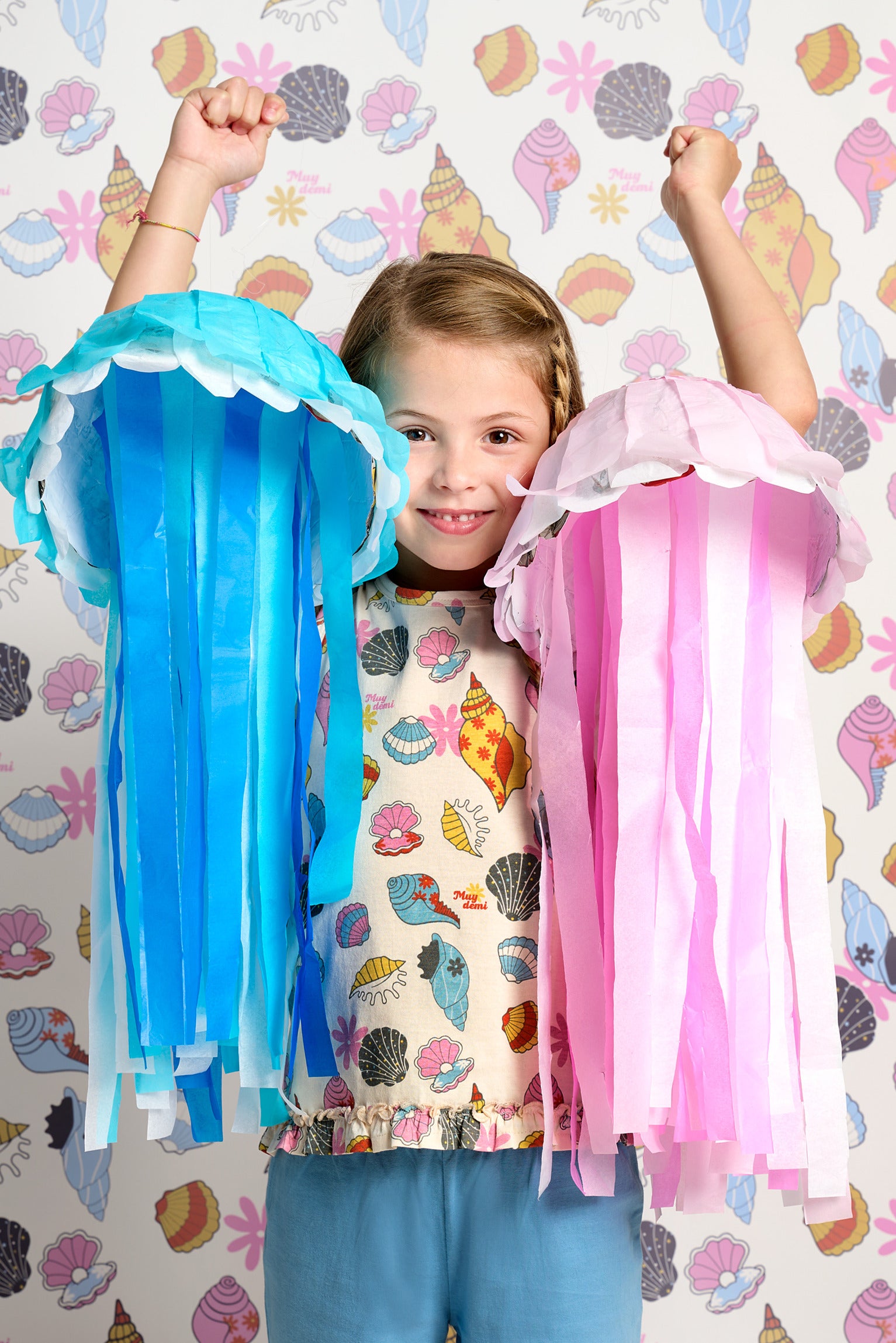 Pyjama court en coton à motif coquillage bleu pour enfants | MUYDEMI