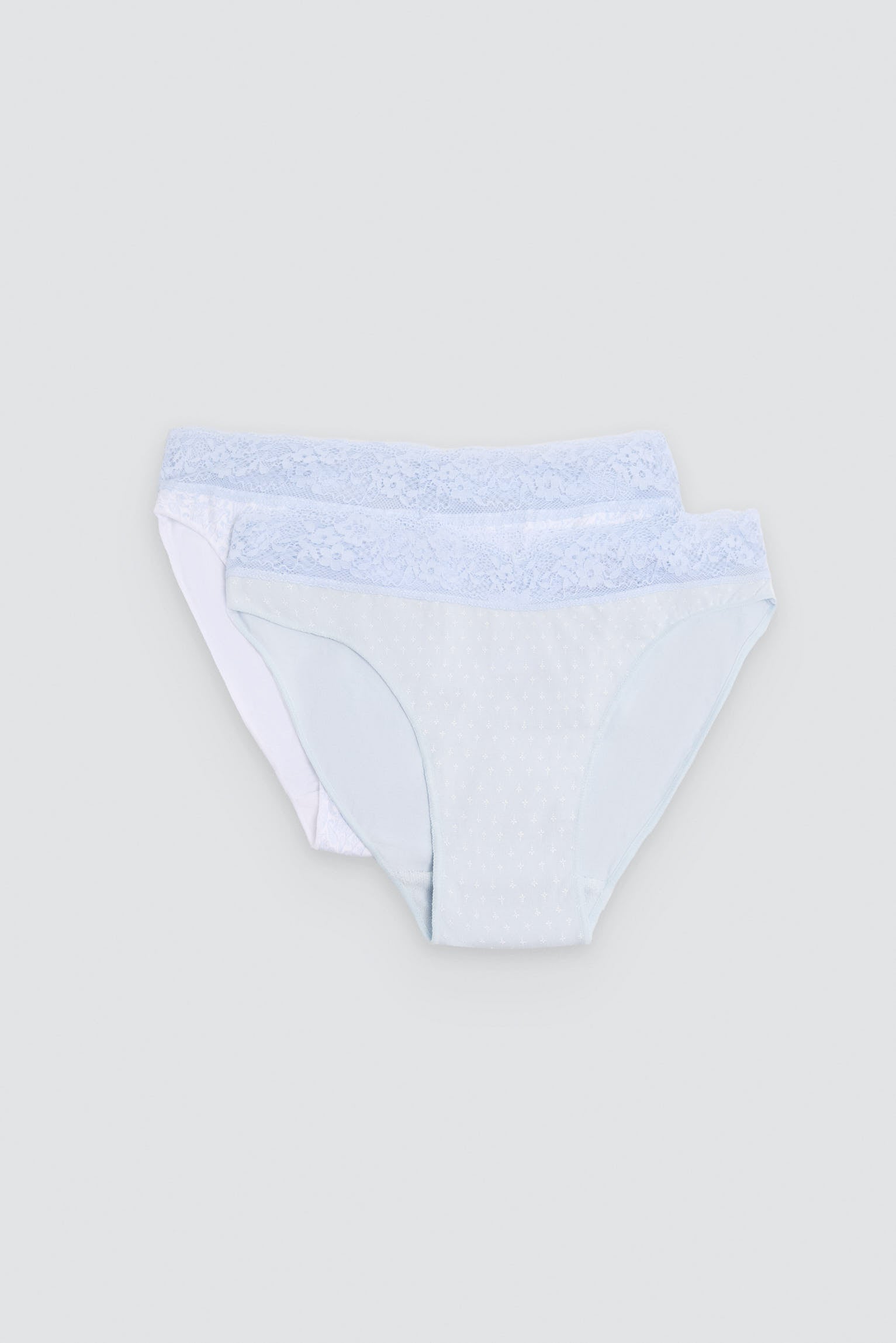 Pack de 2 culottes mini imprimées en coton à bordure dentelle, bleu