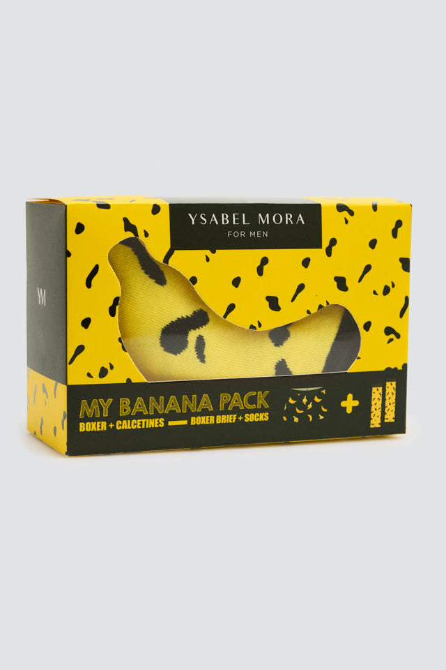 Coffret boxer et chaussettes imprimé bananes