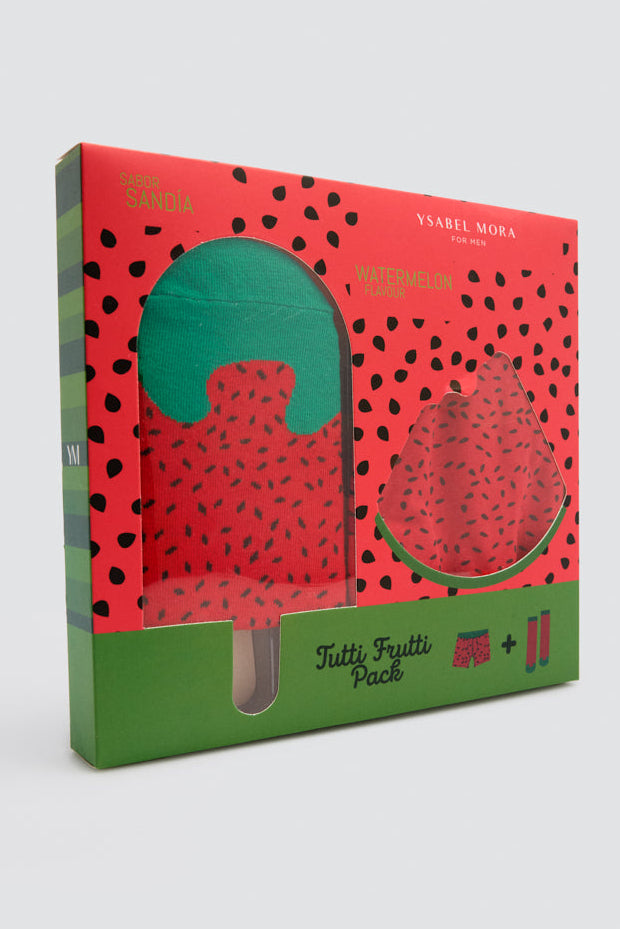 Coffret boxer et chaussettes imprimé pastèque