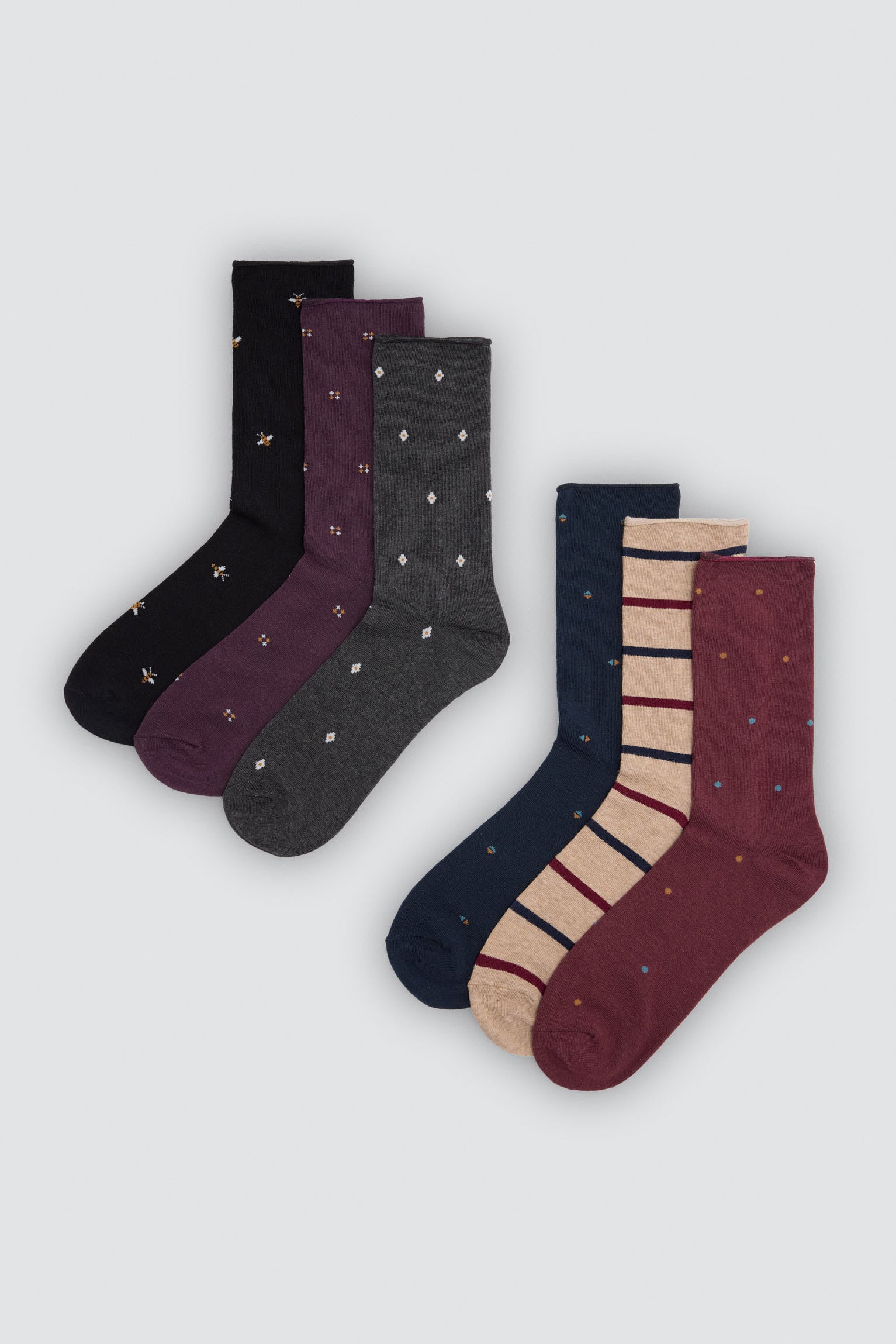 Lot de 6 chaussettes sans bord imprimées variées