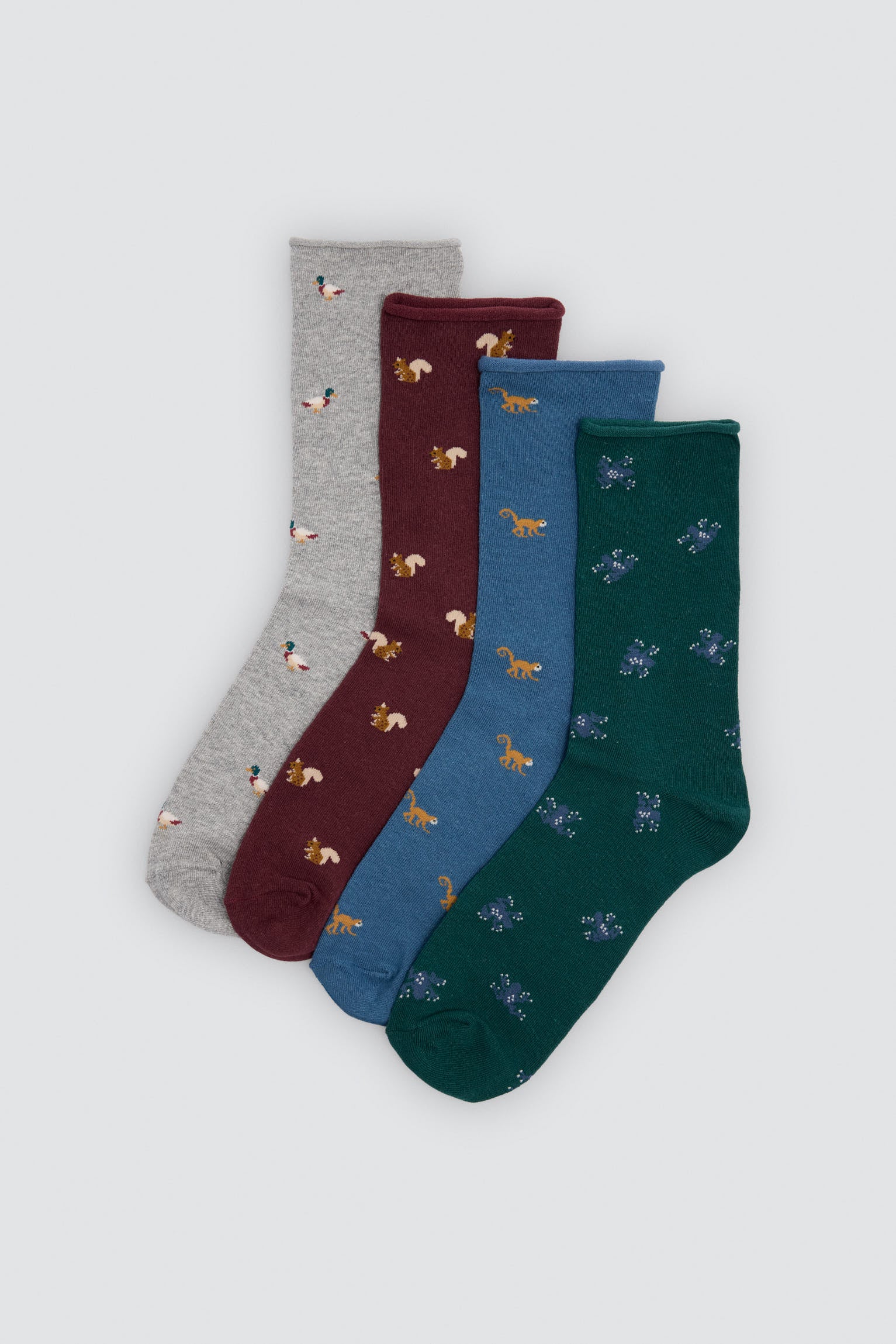 Lot de 4 chaussettes sans bord imprimé animaux
