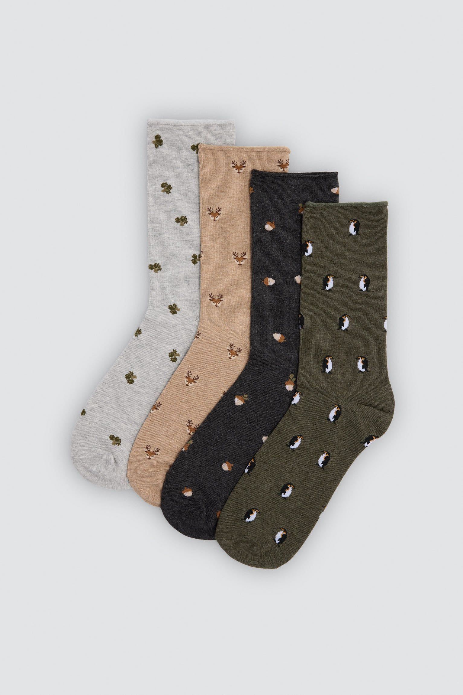 Lot de 4 chaussettes sans bord imprimé motifs naturels