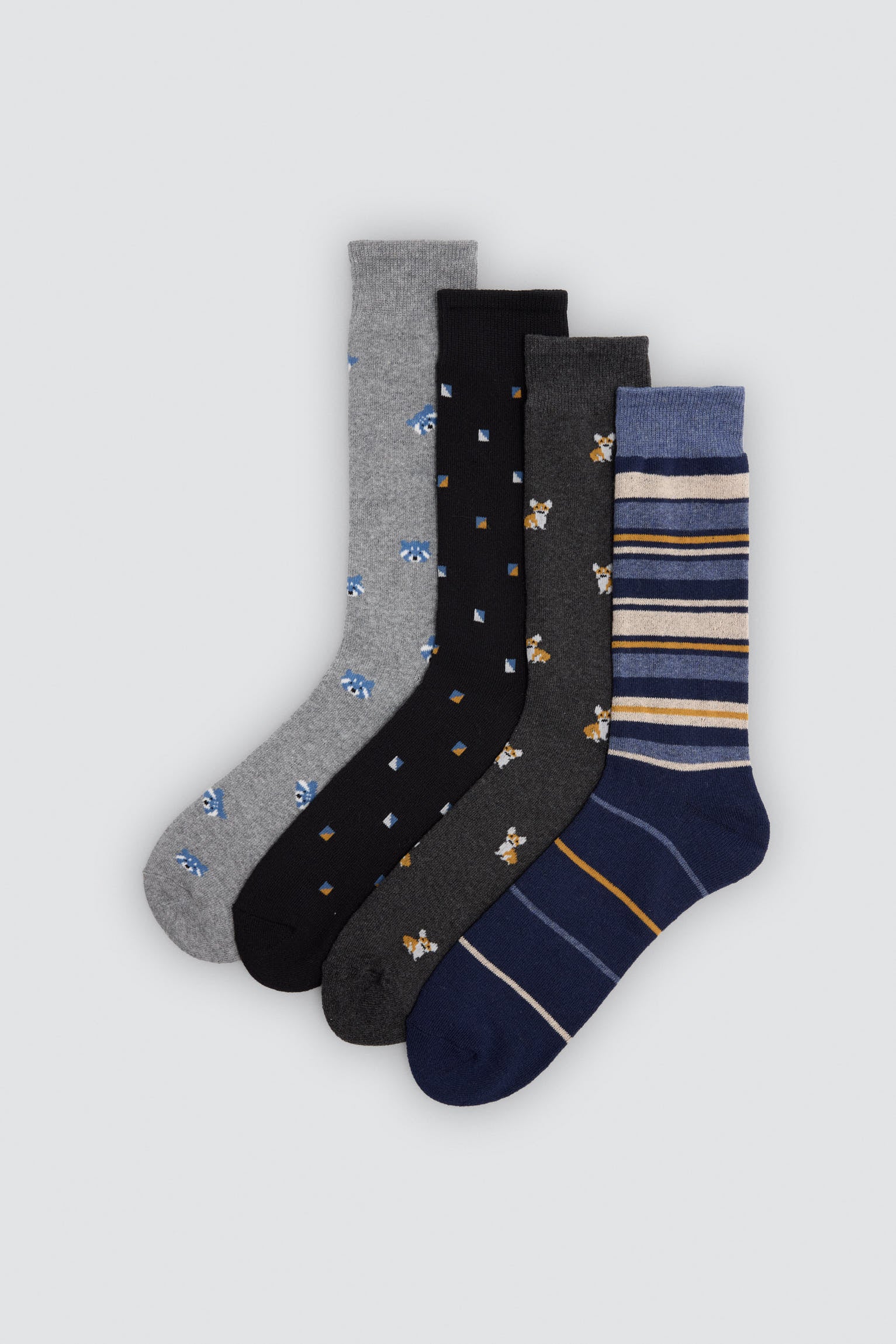 Lot de 4 chaussettes thermiques imprimés variés animaux et rayures