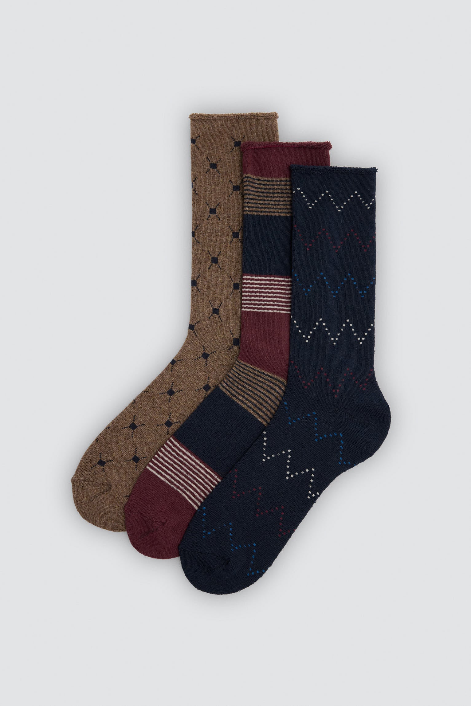 Lot de 3 chaussettes thermiques sans bord imprimées variées