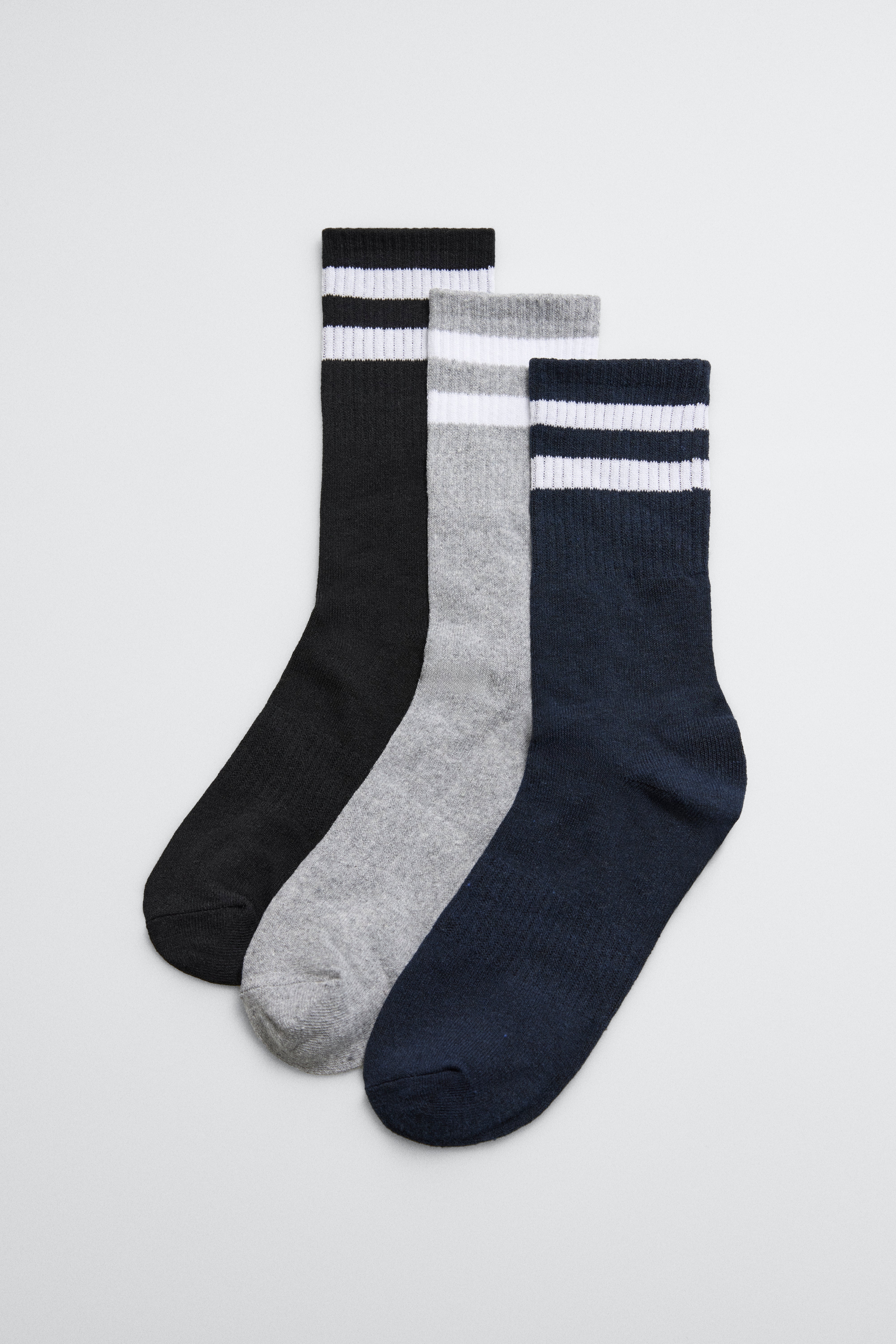 Lot de 3 chaussettes de sport avec revers rayés de couleur foncée