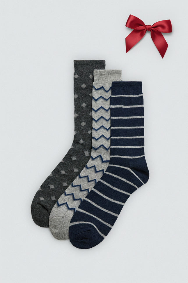 Lot de 3 chaussettes en laine à motifs géométriques