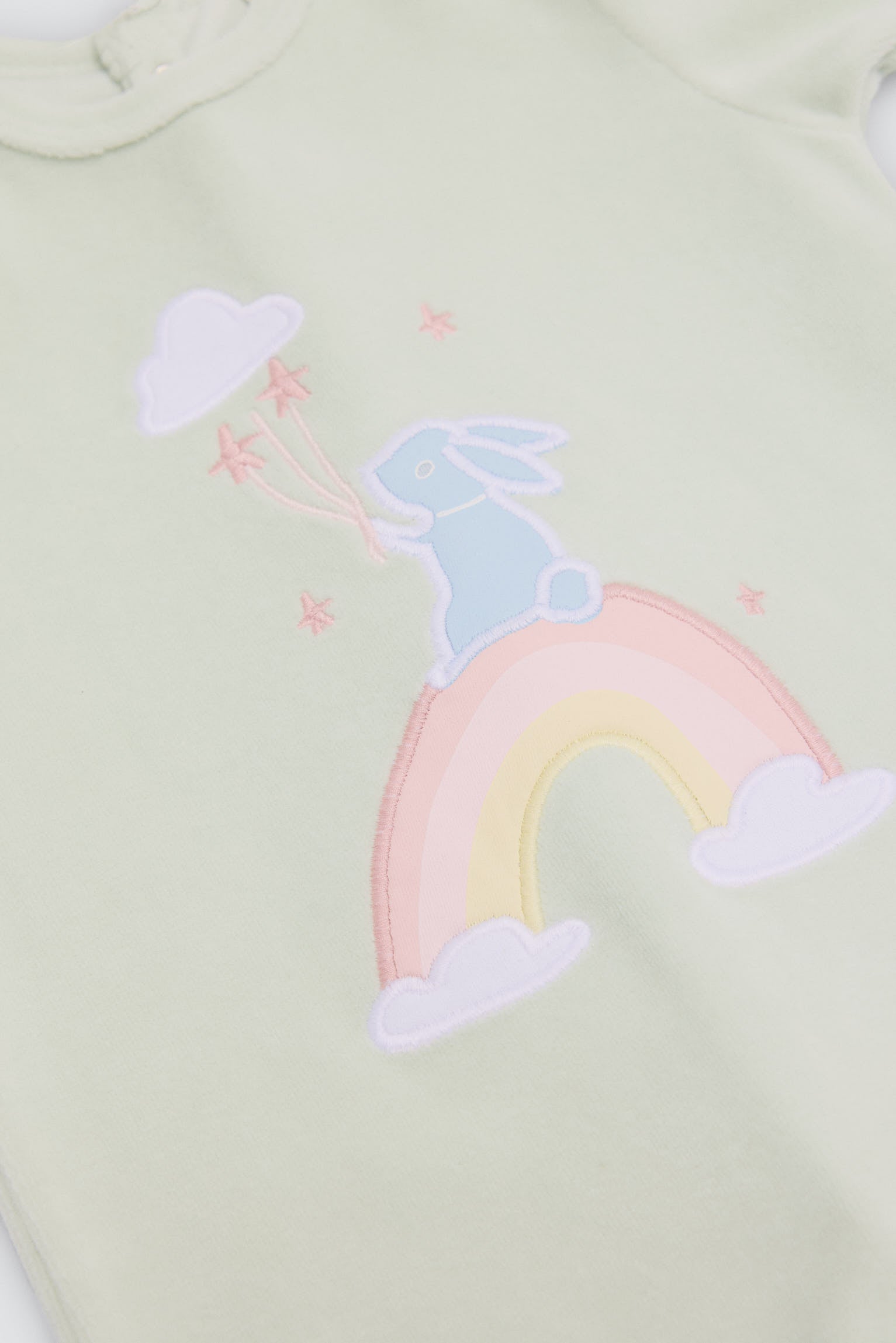 Pelele bebé terciopelo manga larga estampado conejo y arcoiris - Ysabel Mora