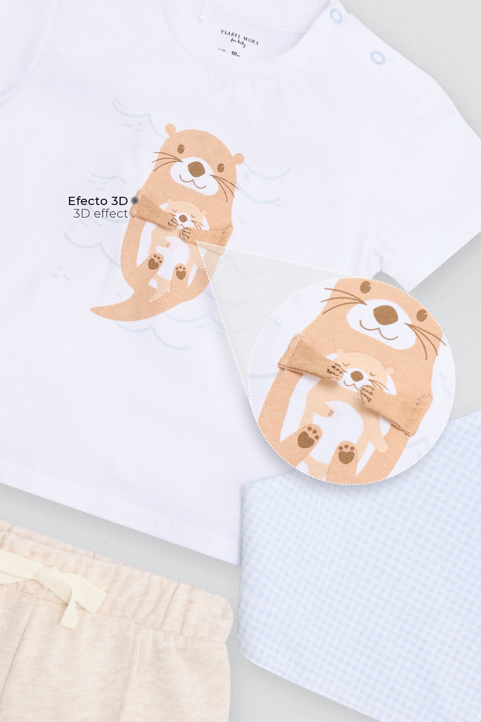 Conjunto bebé 3 piezas estampado nutria - Ysabel Mora