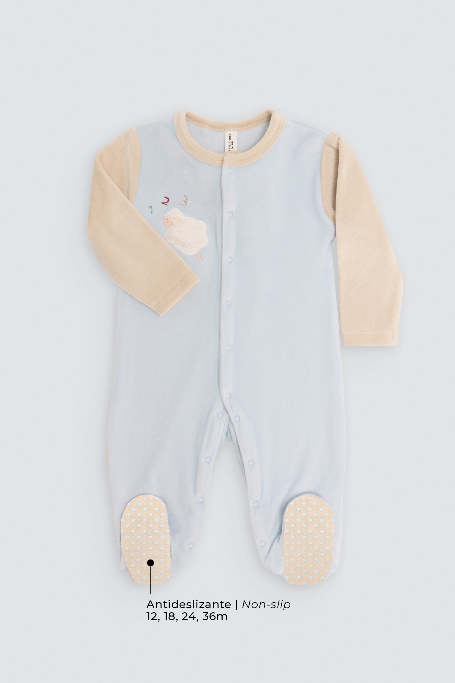 Dors-bien bébé en velours bicolore motif mouton