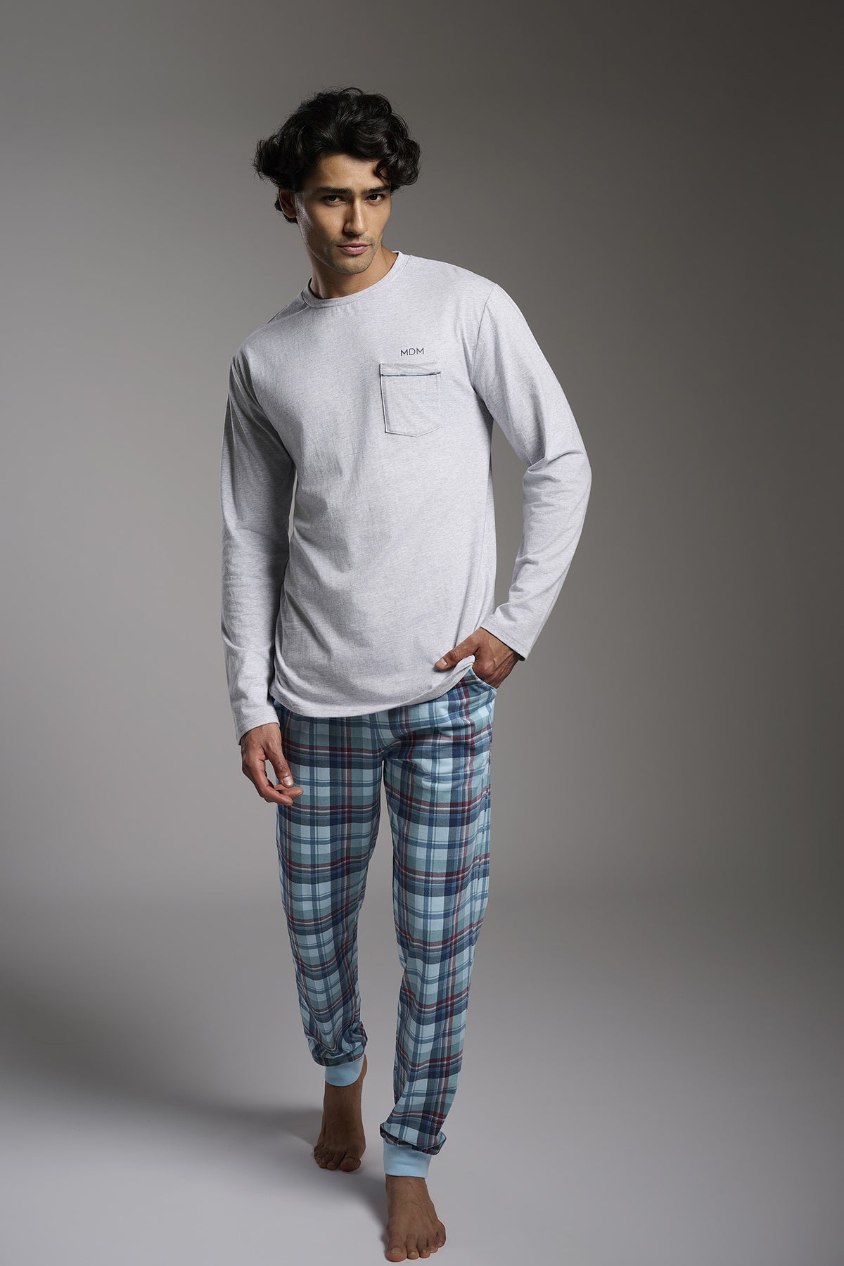 Pyjama long homme coton à carreaux