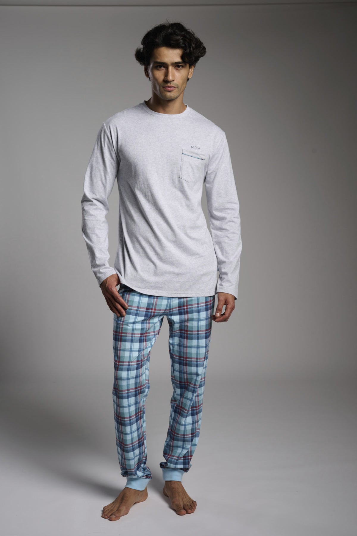 Pyjama long homme coton à carreaux