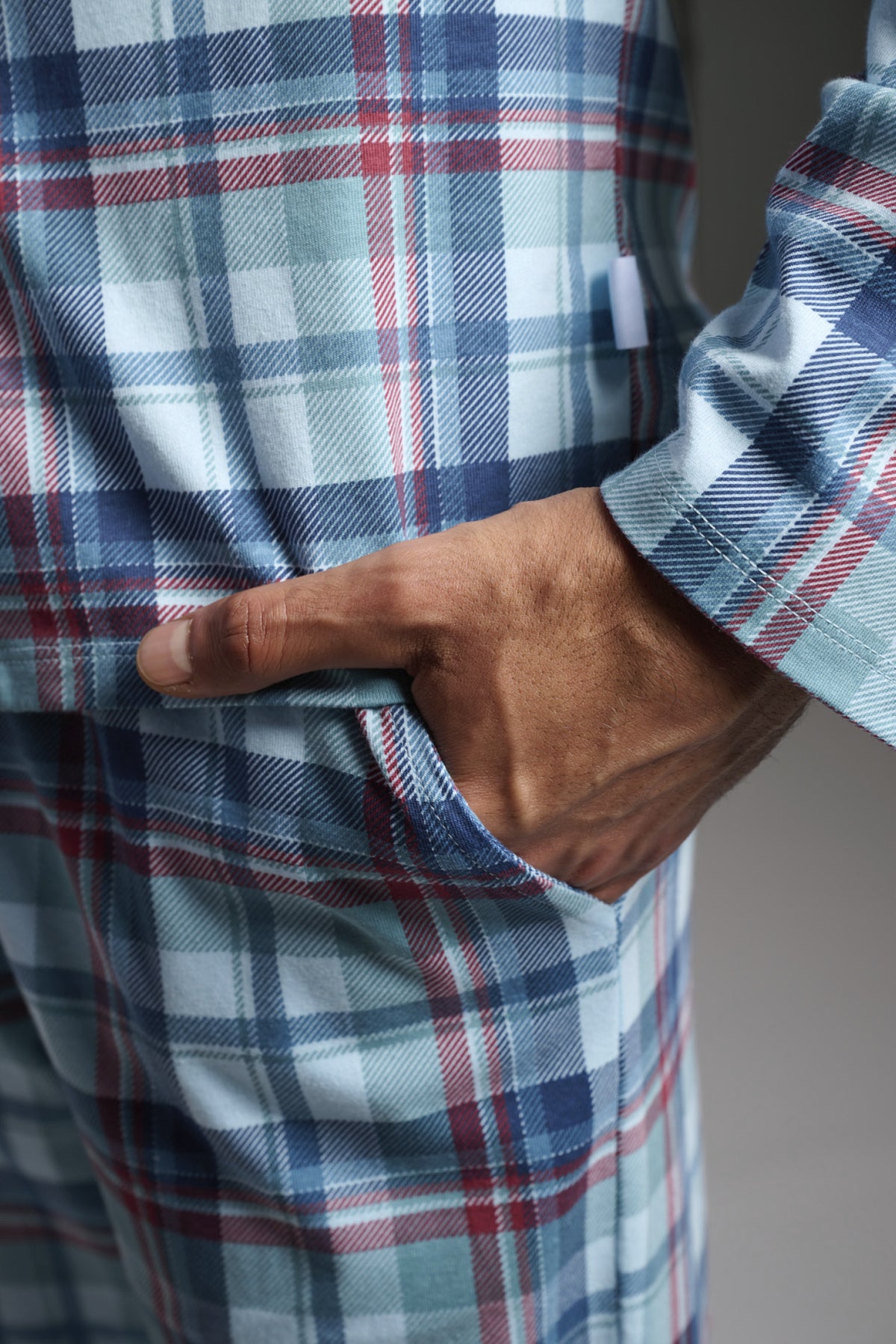 Pyjama chemise long homme coton à carreaux