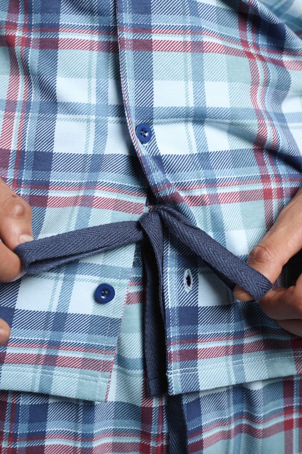 Pyjama chemise long homme coton à carreaux