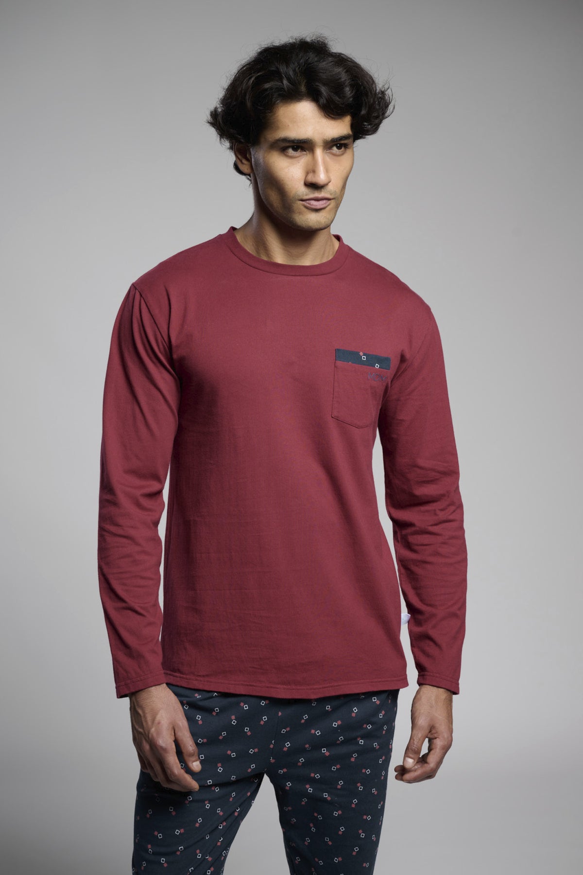 Pyjama long homme coton imprimé détail poche