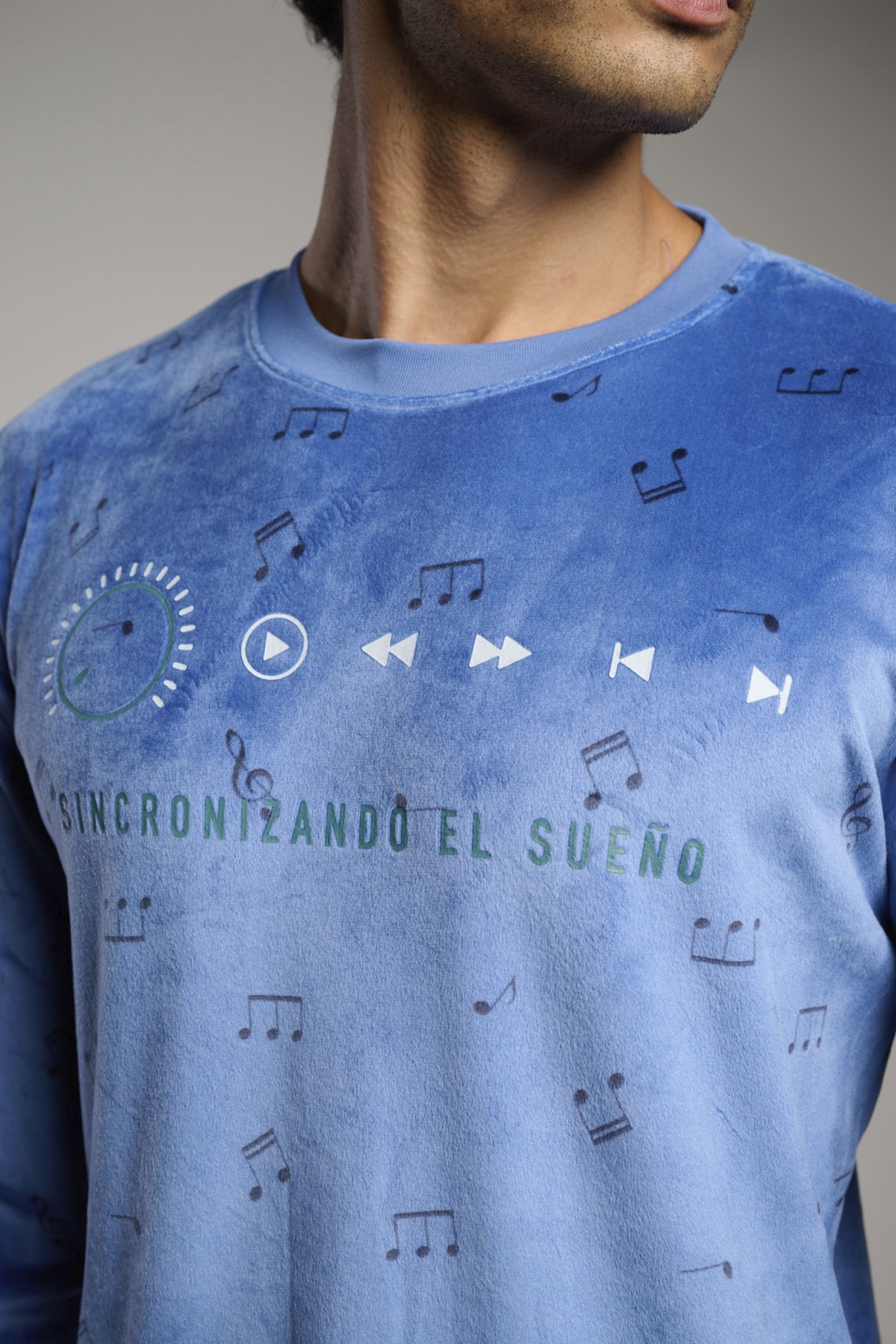 Pyjama long homme velours imprimé notes de musique
