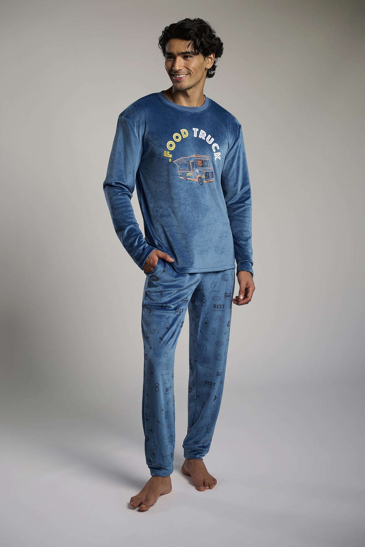 Pyjama long homme velours imprimé Food Truck