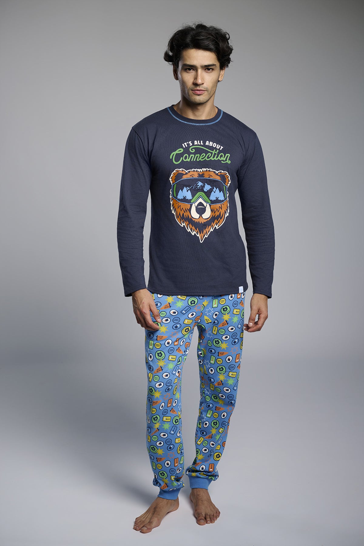 Pyjama long homme coton imprimé ours It's all about Connection