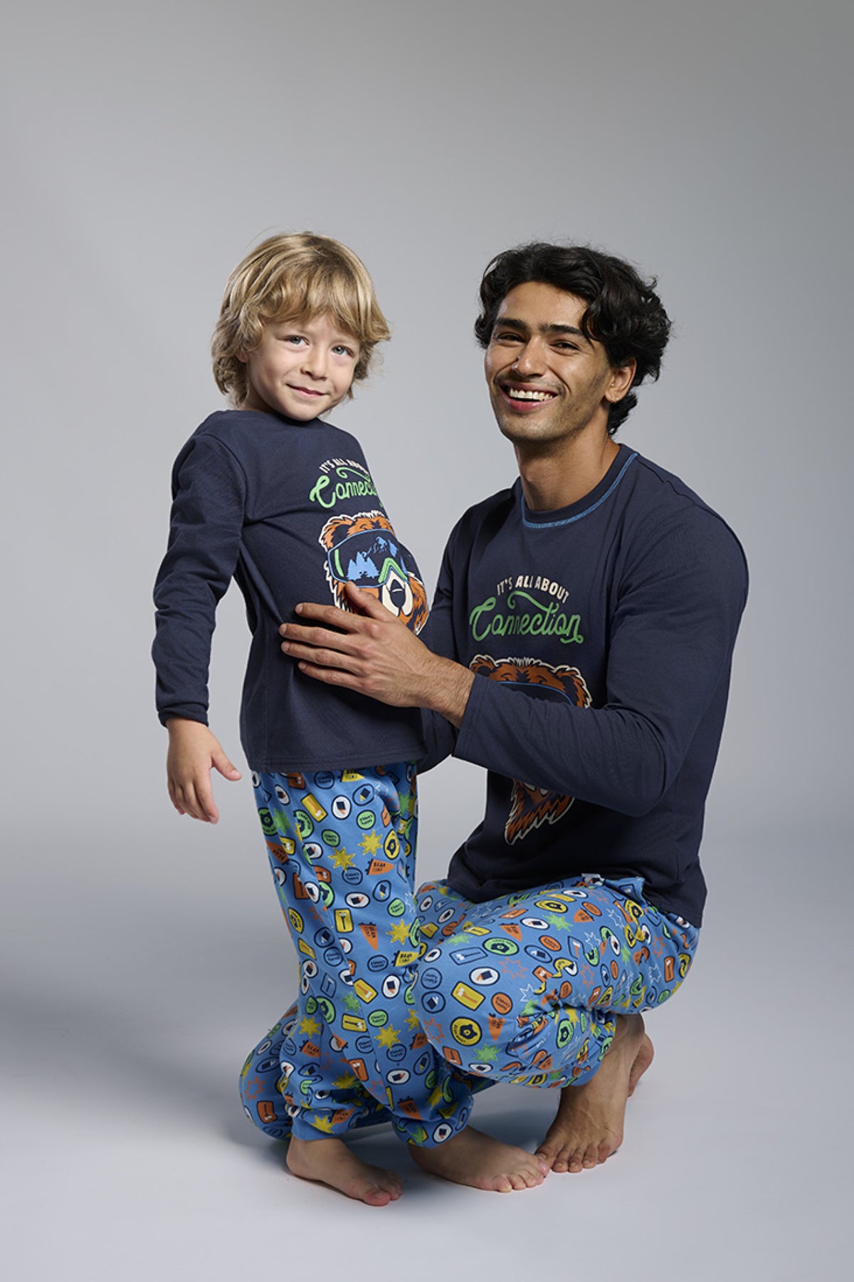 Pyjama long homme coton imprimé ours It's all about Connection