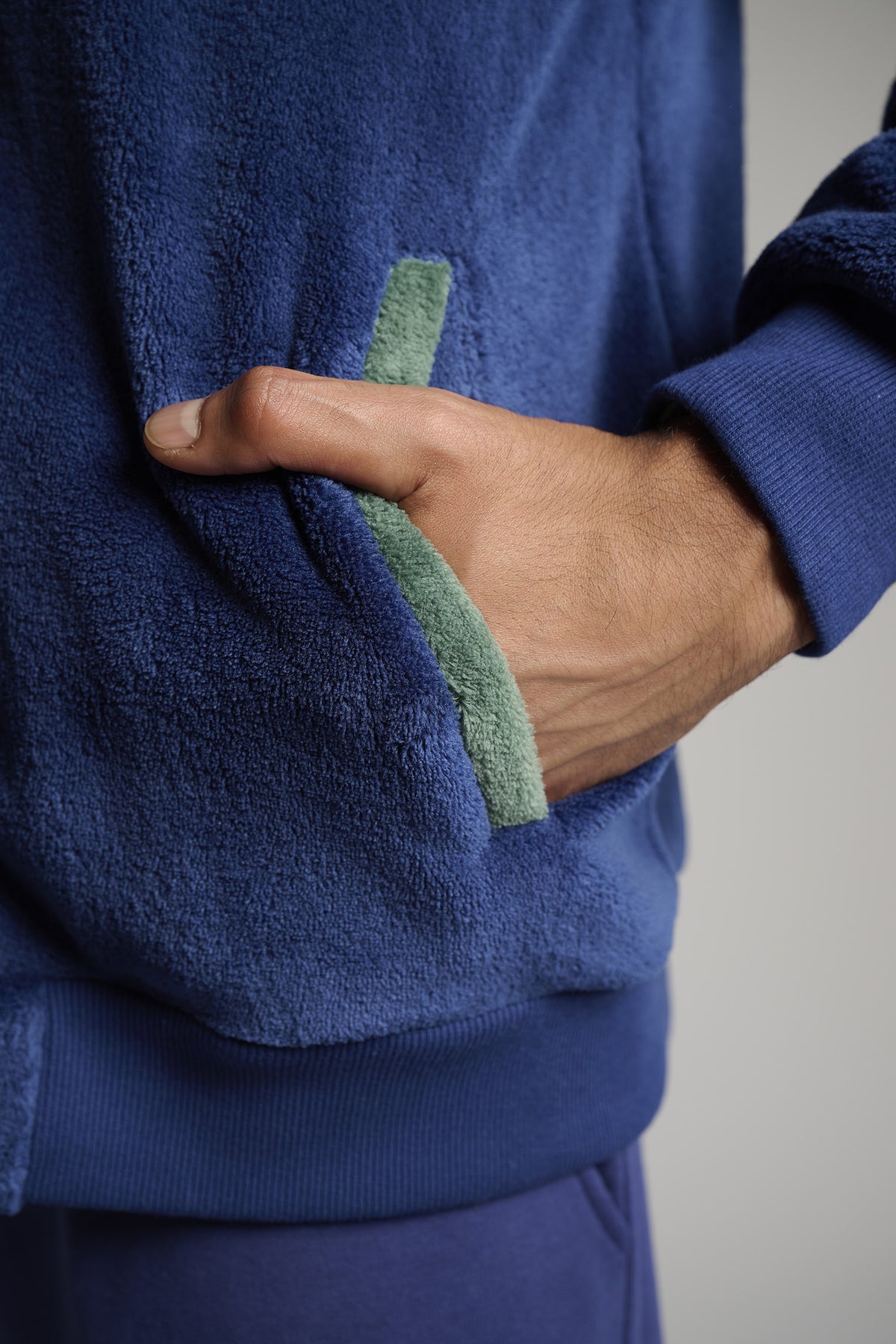 Peignoir court homme polaire sherpa et corail bicolore fermeture zippée