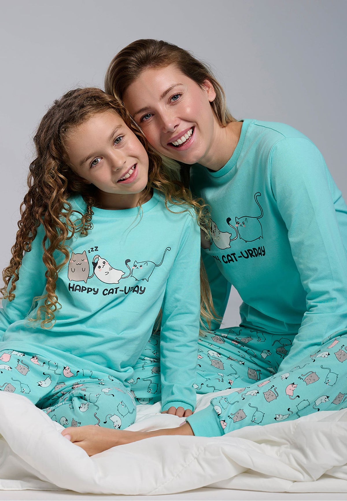 Pyjama long fille coton imprimé chats Happy cat-urday