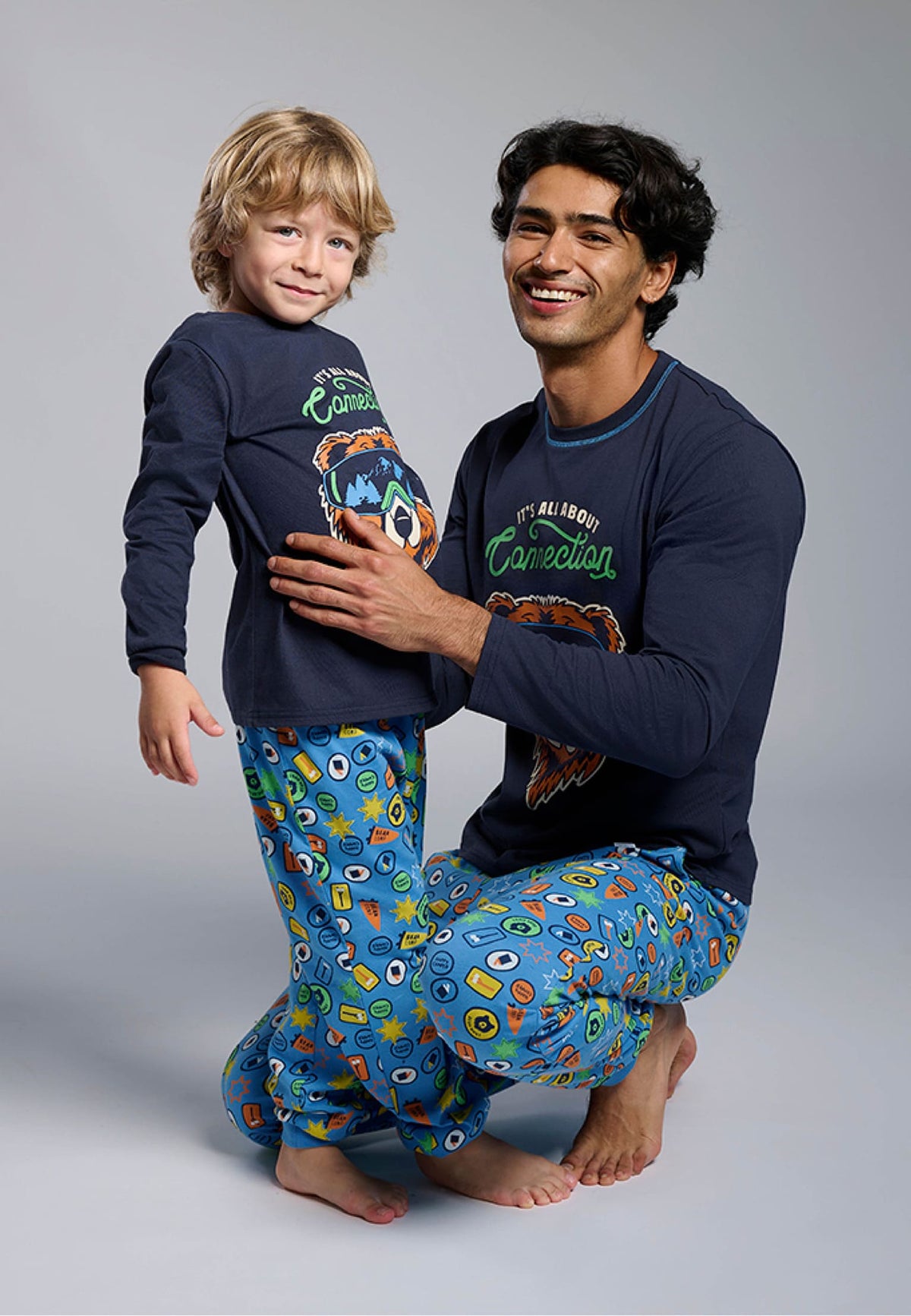 Pyjama long garçon coton It's all about connection imprimé ours