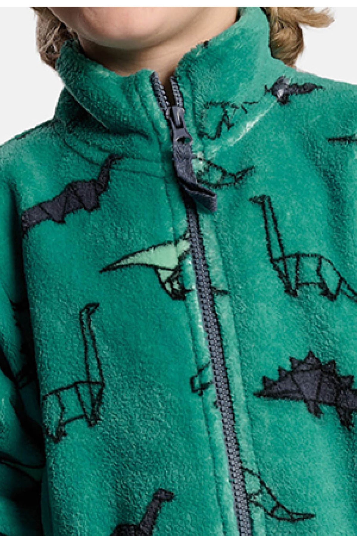 Peignoir garçon polaire corail imprimé dinosaures fermeture zippée