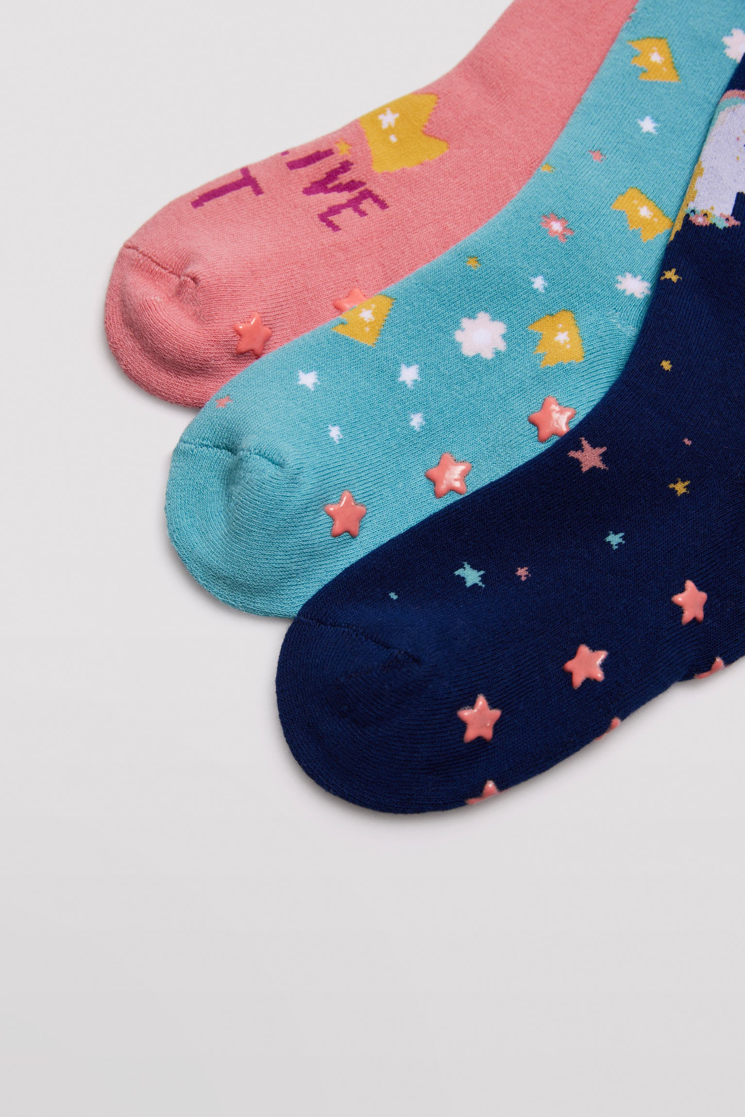 Lot de 3 chaussettes thermiques antidérapantes fille imprimés licornes