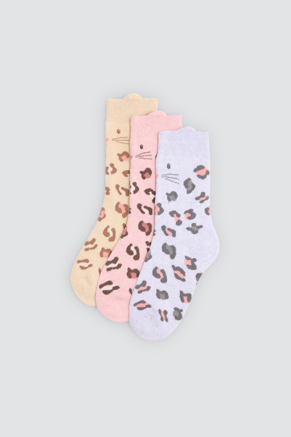 Lot de 3 chaussettes thermiques fille détail oreilles de chat imprimé léopard