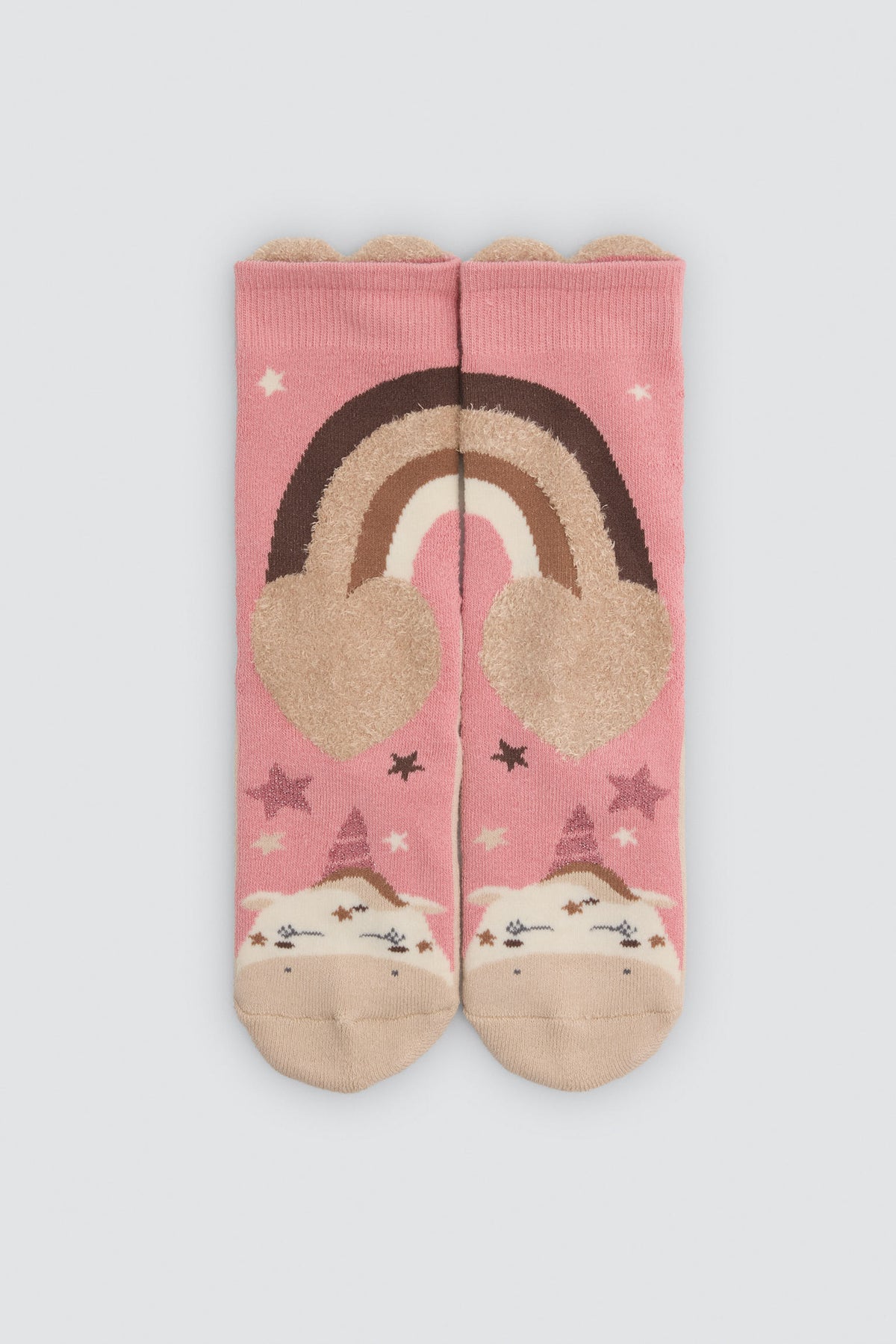 Lot de 3 chaussettes thermiques antidérapantes fille imprimé licornes et arcs-en-ciel