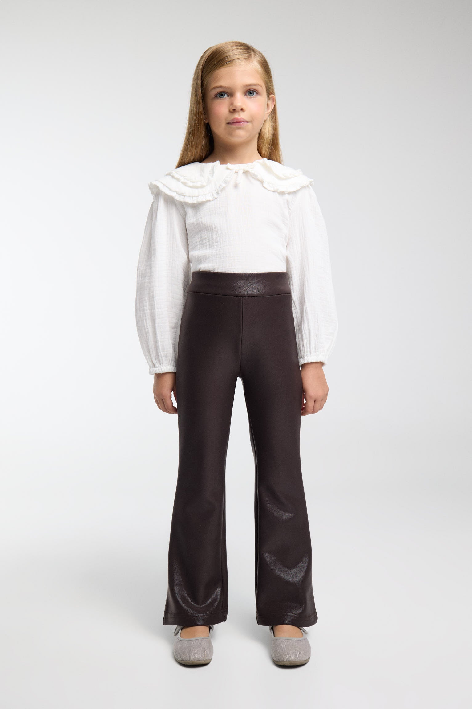 THERMIQUE Pantalon fille chocolat effet cuir évasé et molletonné