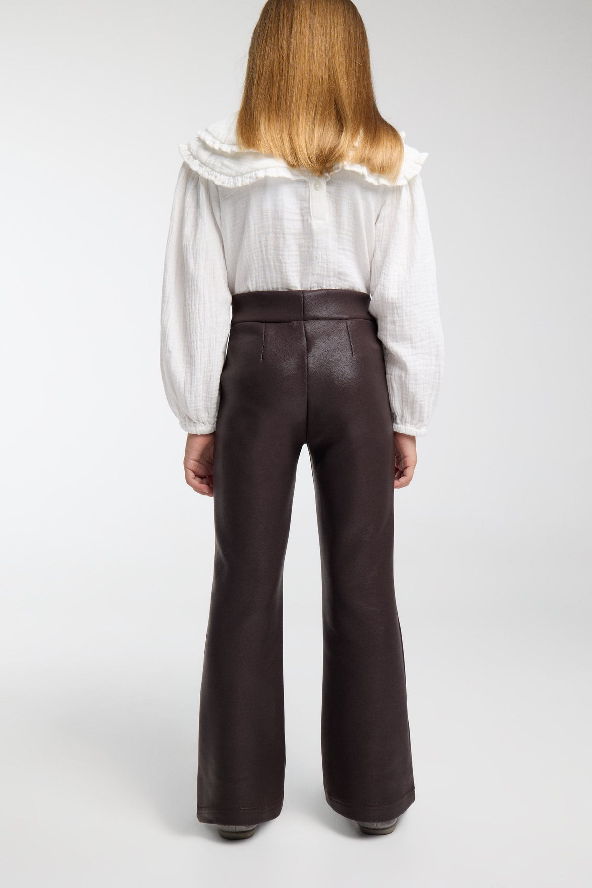 THERMIQUE Pantalon fille chocolat effet cuir évasé et molletonné