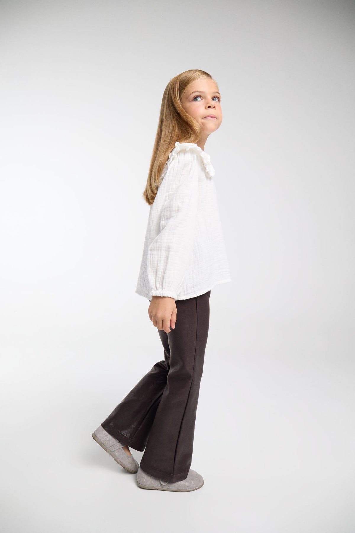 THERMIQUE Pantalon fille chocolat effet cuir évasé et molletonné
