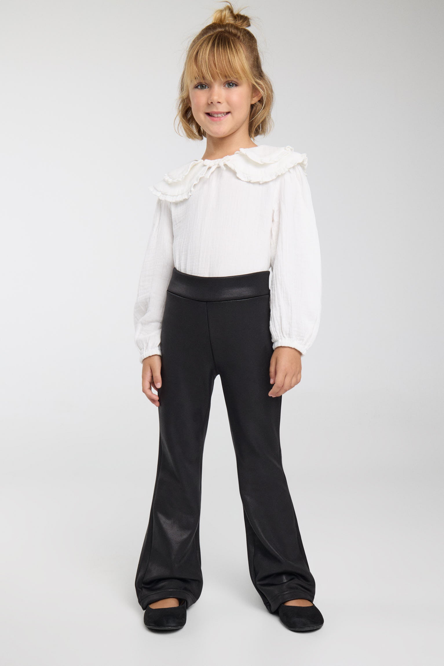 THERMIQUE Pantalon fille noir effet cuir évasé et molletonné