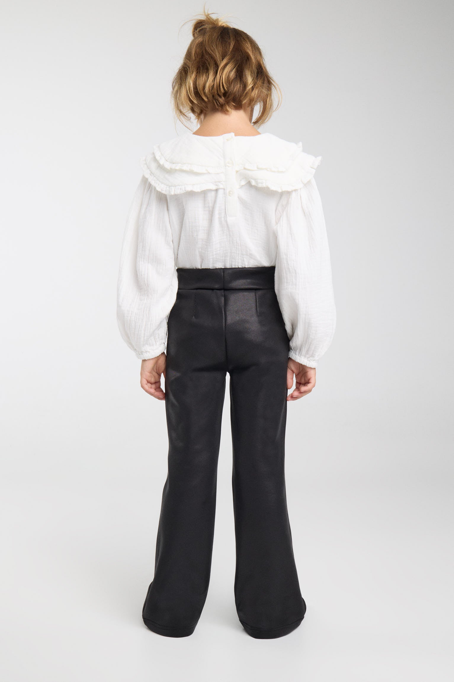 THERMIQUE Pantalon fille noir effet cuir évasé et molletonné