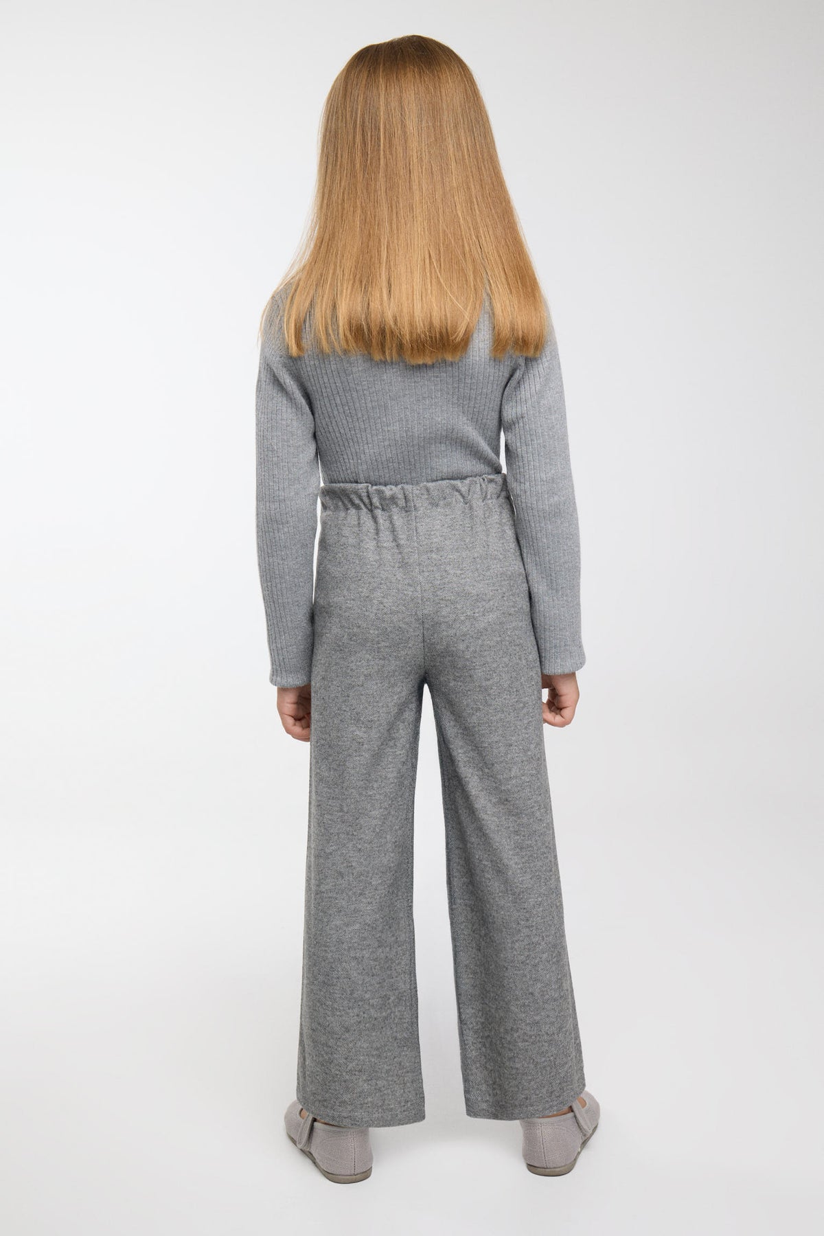 Pantalon large fille gris chiné