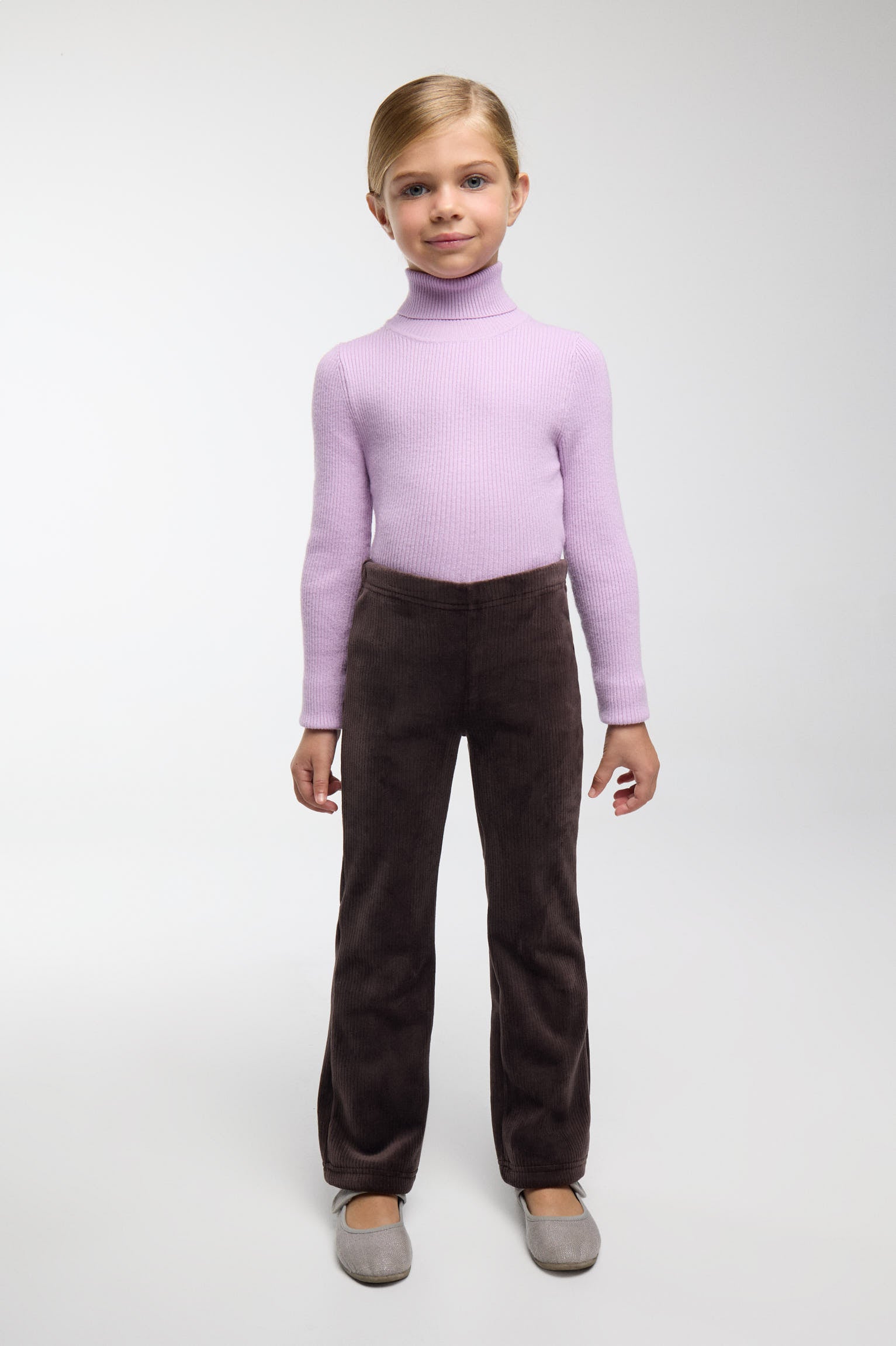 ULTRA THERMIQUE Pantalon fille marron chocolat molletonné effet velours côtelé
