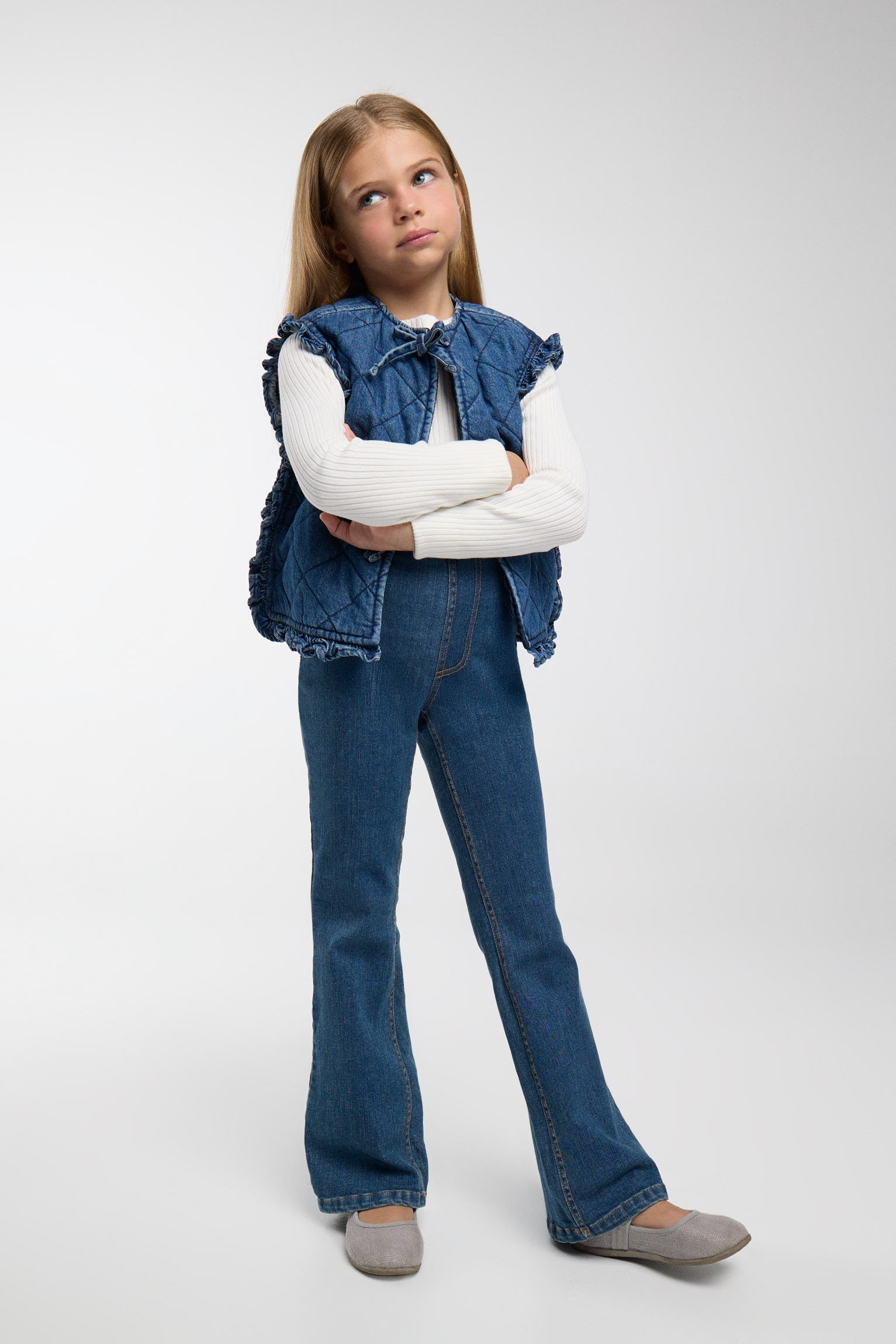 Pantalon fille évasé effet denim