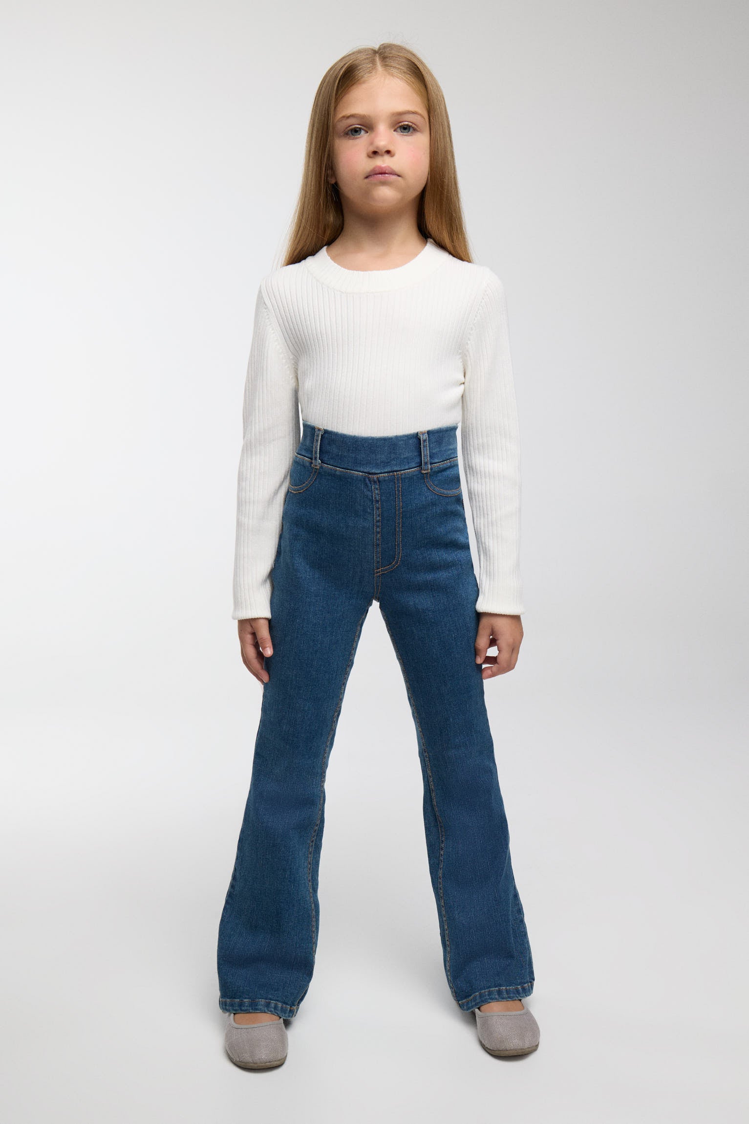 Pantalon fille évasé effet denim