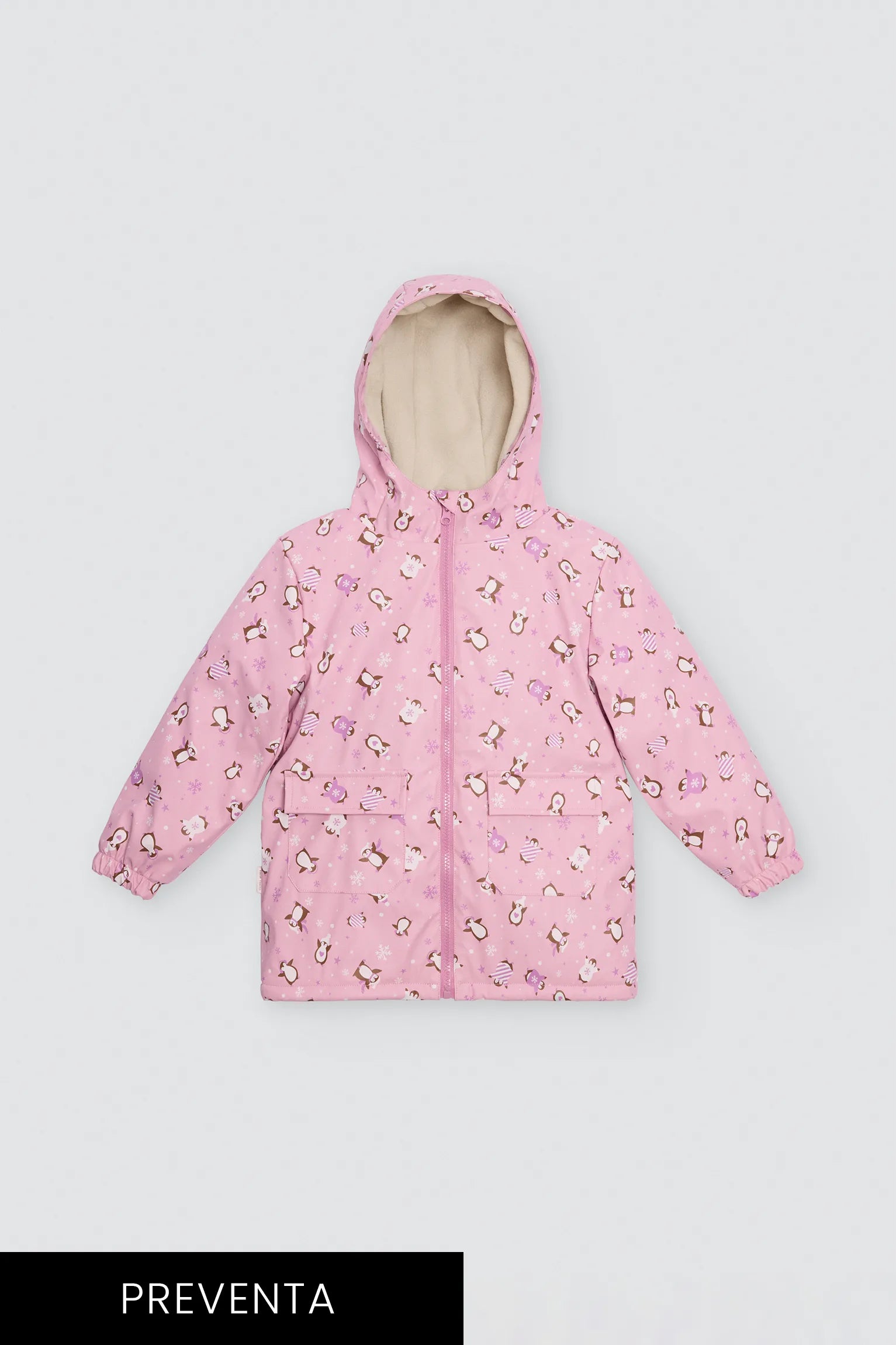 PREVENTA Chubasquero niña forro polar estampado pingüinos