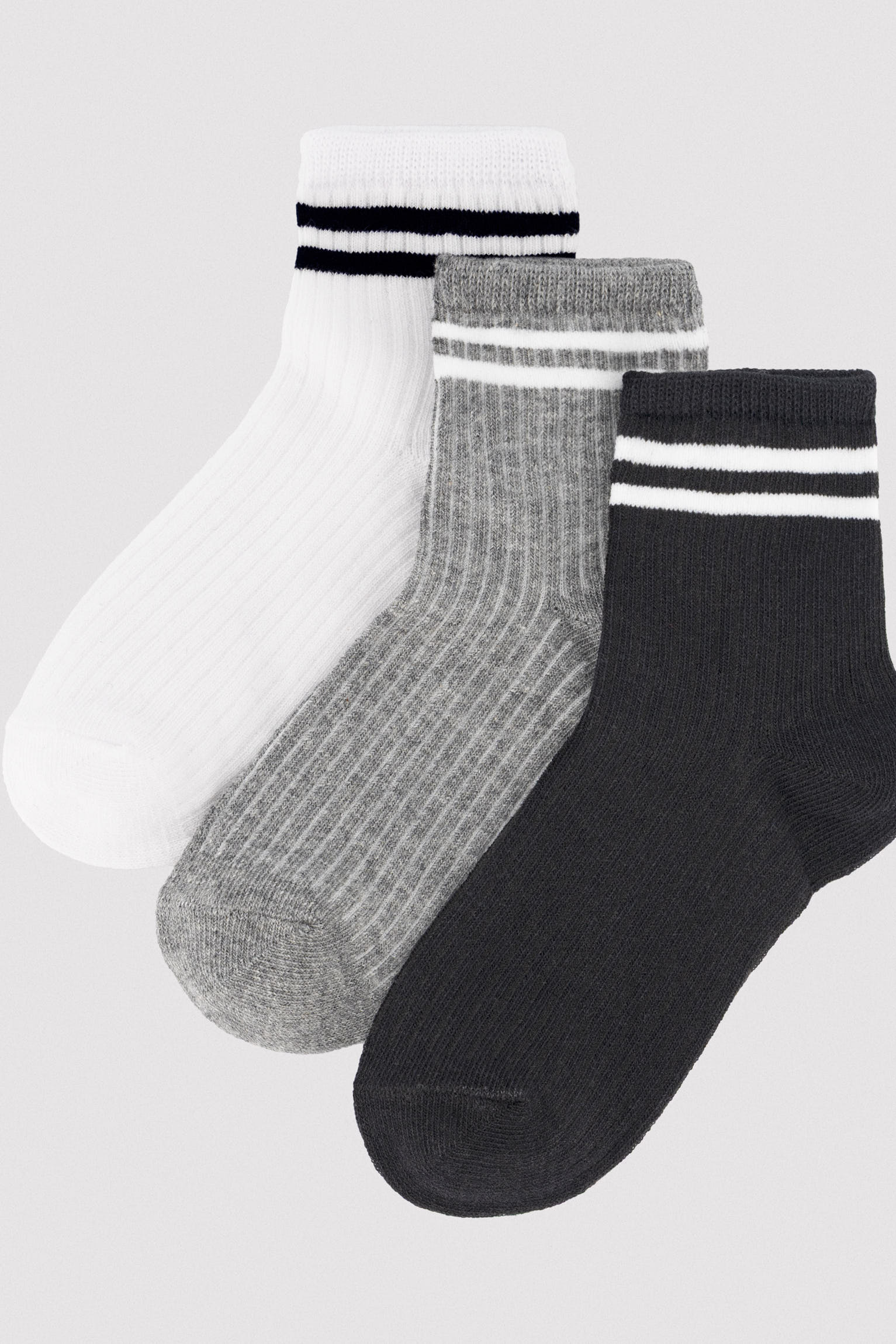 Lot de 3 chaussettes courtes pour enfants avec détails rayés
