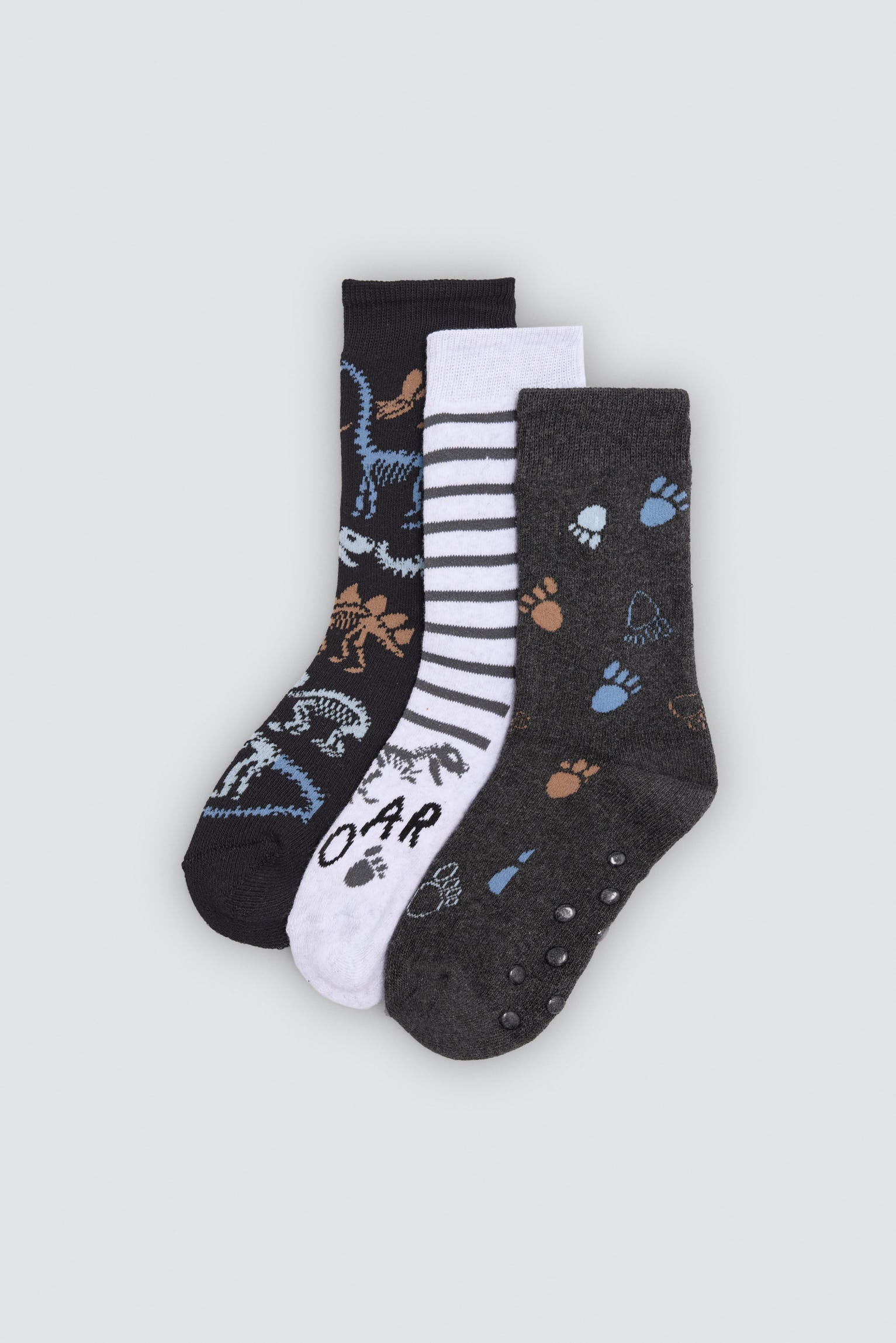 Lot de 3 chaussettes thermiques antidérapantes garçon imprimé dinosaures et empreintes