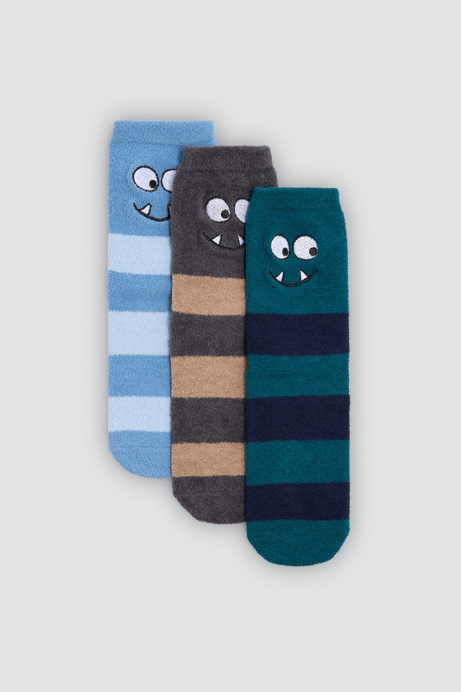 Lot de 3 chaussettes antidérapantes garçon rayées monstres