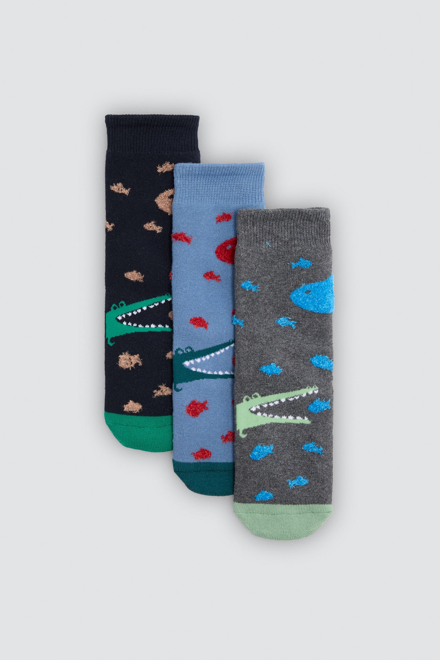 Lot de 3 chaussettes thermiques antidérapantes garçon imprimé crocodiles et requins